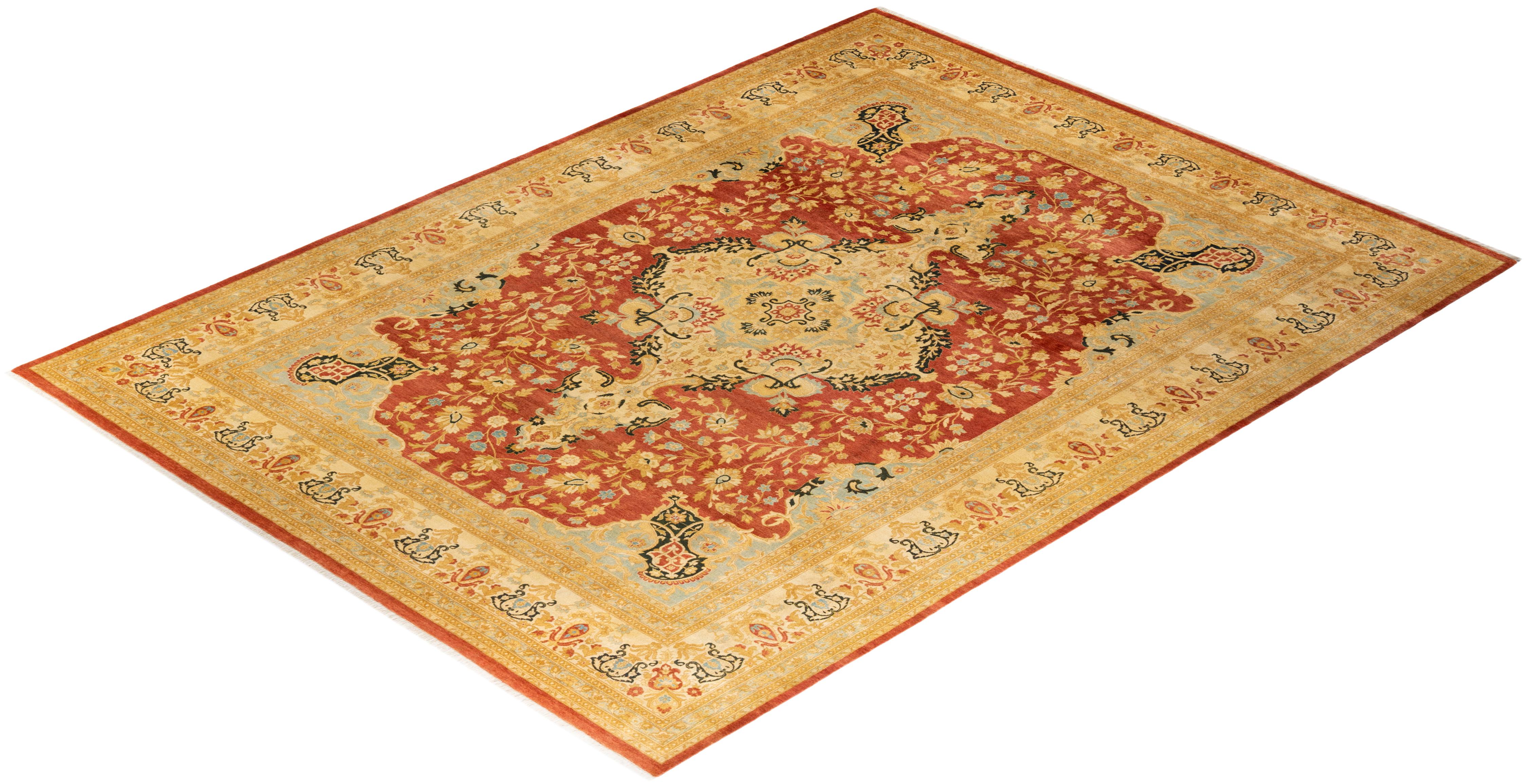 One-of-a-kind Hand Knotted Oriental Mogul Orange Area Rug For Sale 2