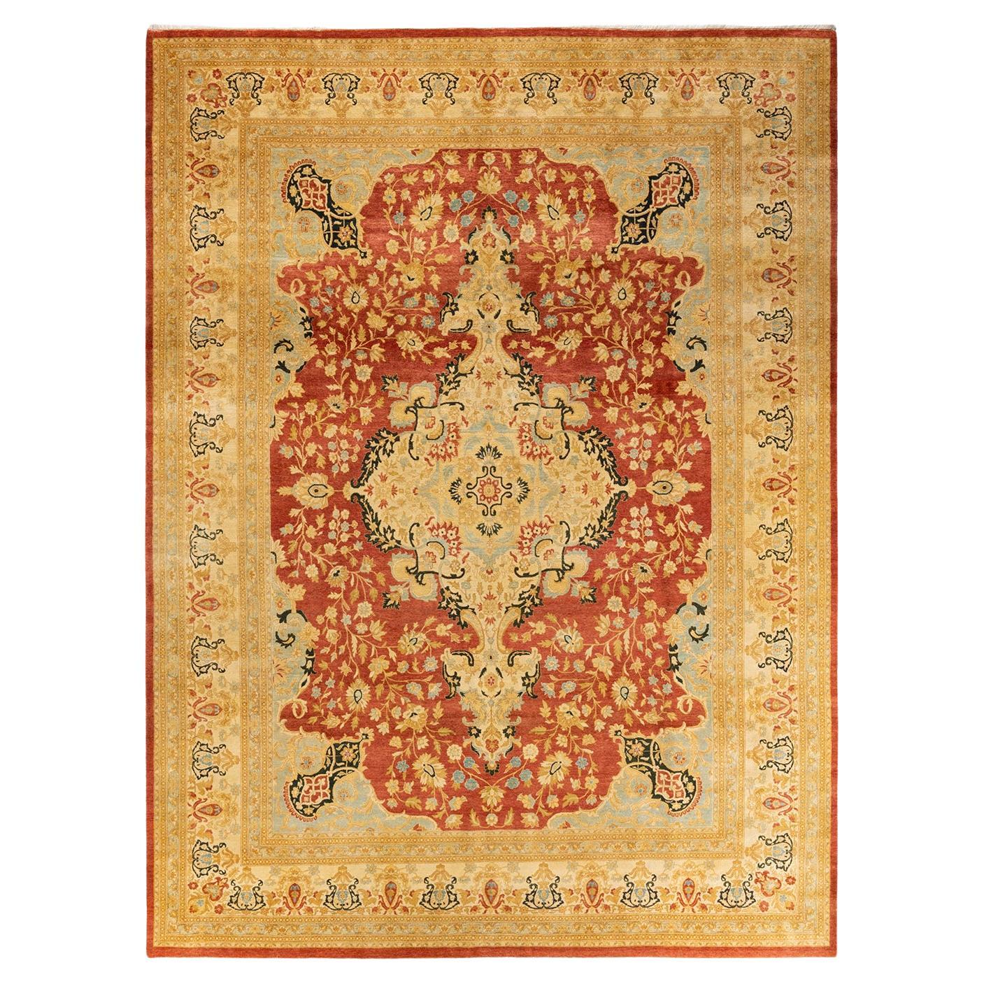 One-of-a-kind Hand Knotted Oriental Mogul Orange Area Rug For Sale