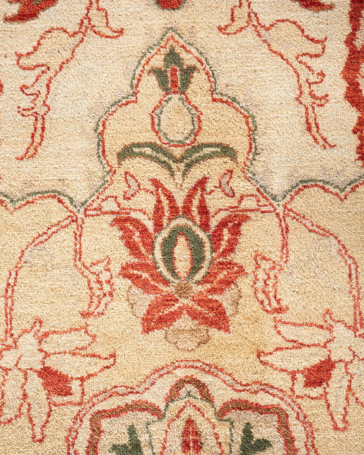 Pakistani One-Of-A-Kind Hand Knotted Oriental Mogul Orange Area Rug For Sale