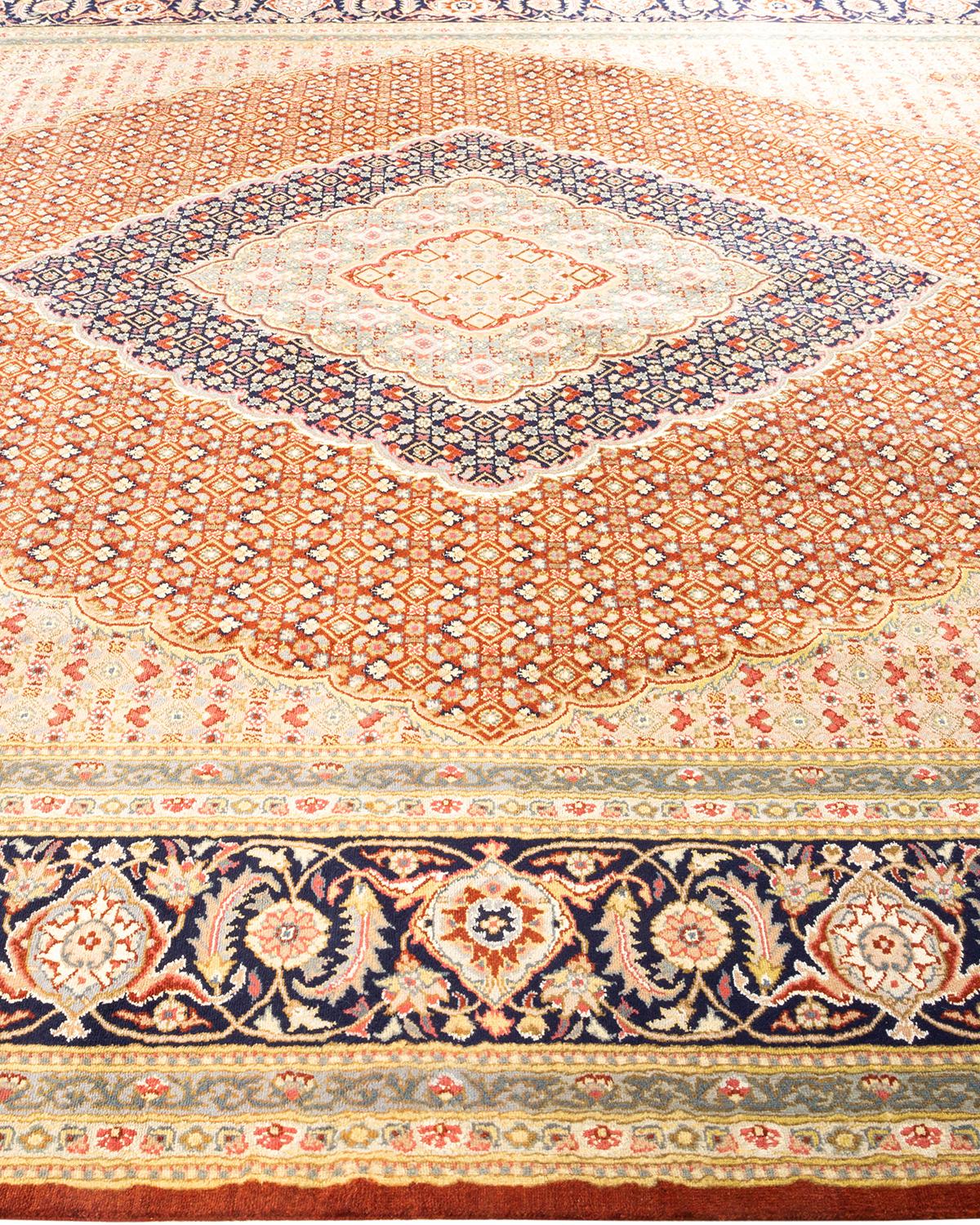 One-of-a-Kind Hand Knotted Oriental Mogul Orange Area Rug In New Condition For Sale In Norwalk, CT