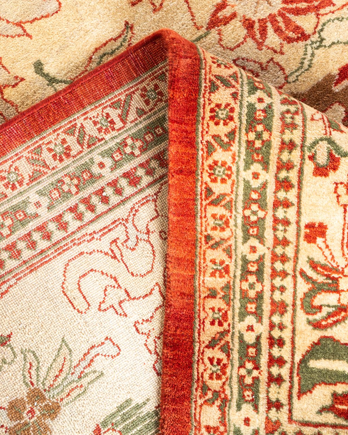 Wool One-Of-A-Kind Hand Knotted Oriental Mogul Orange Area Rug For Sale