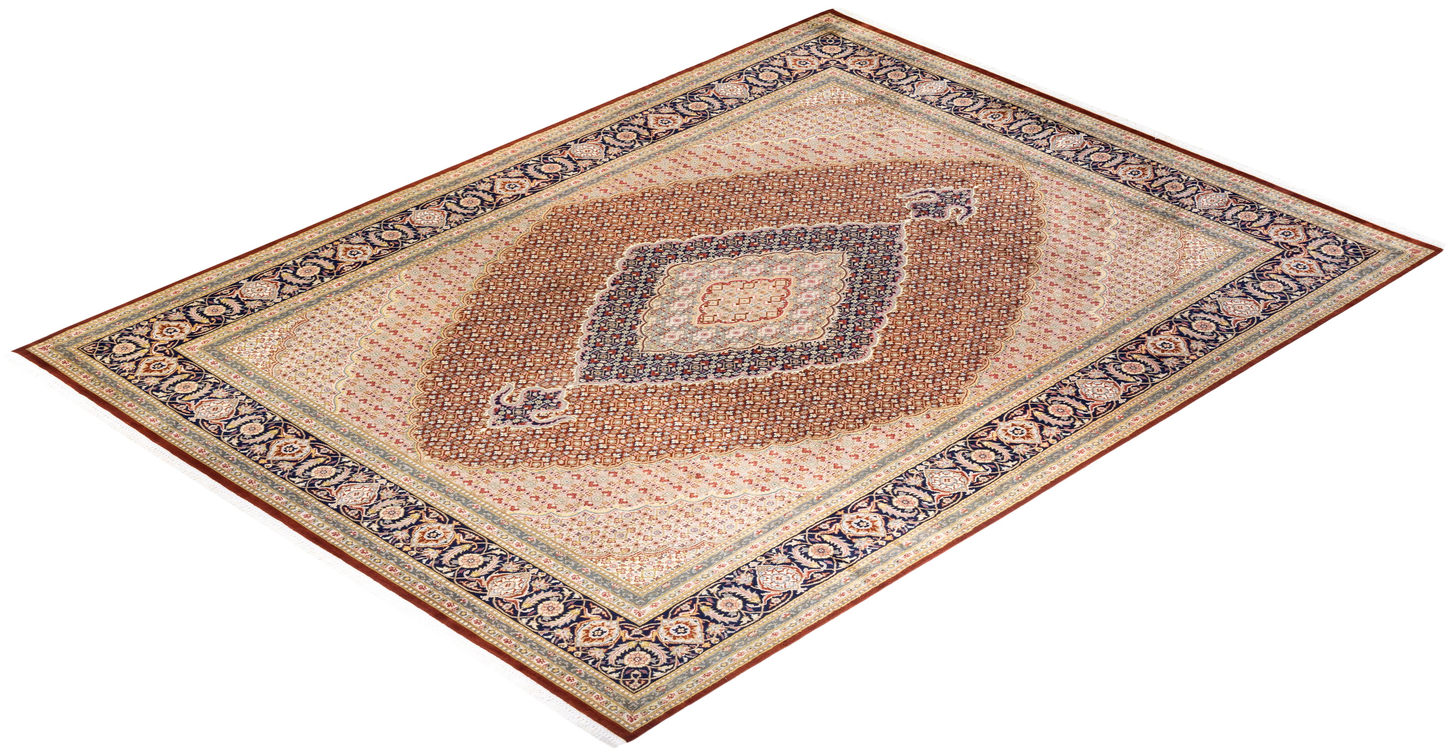 One-of-a-Kind Hand Knotted Oriental Mogul Orange Area Rug For Sale 2