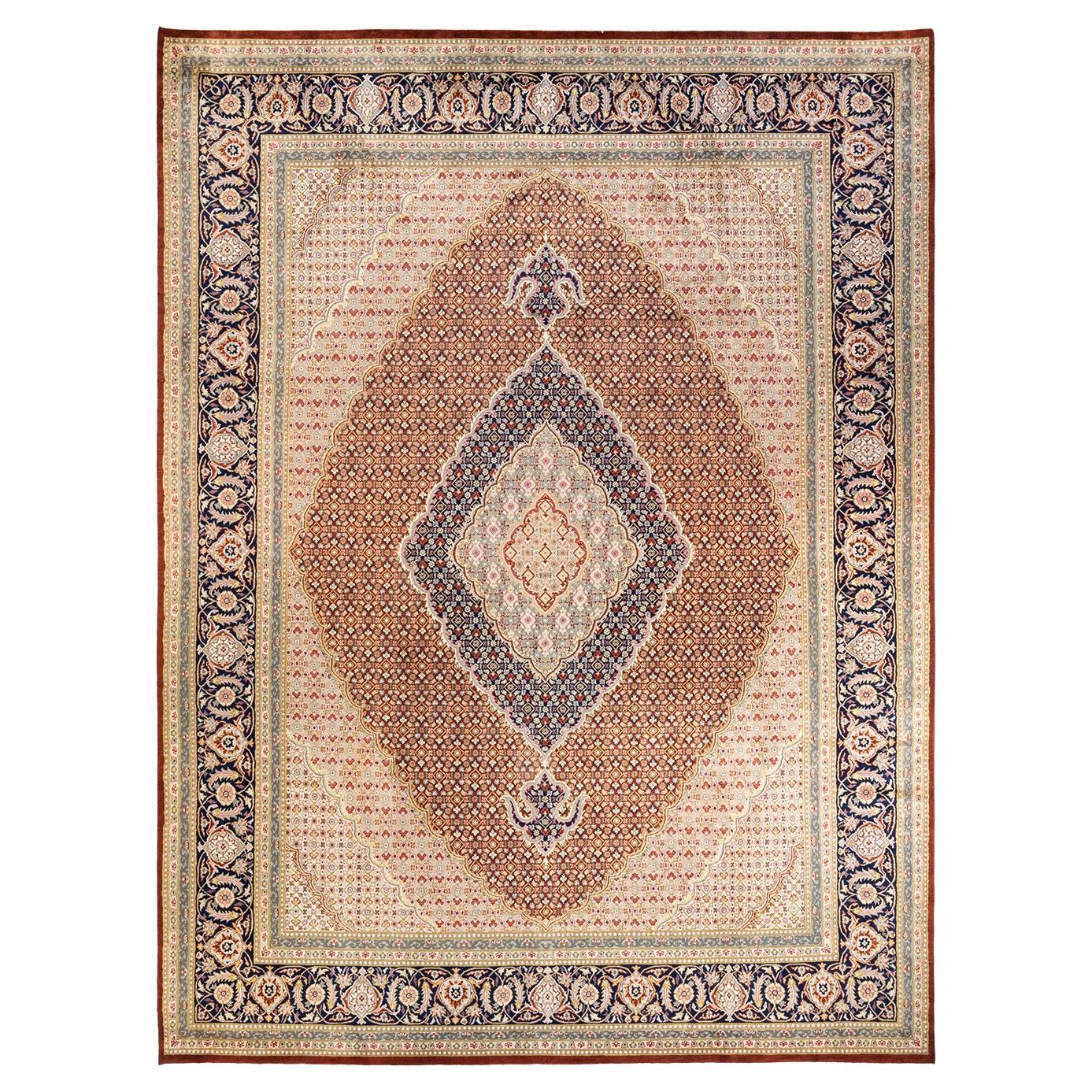 One-of-a-Kind Hand Knotted Oriental Mogul Orange Area Rug For Sale