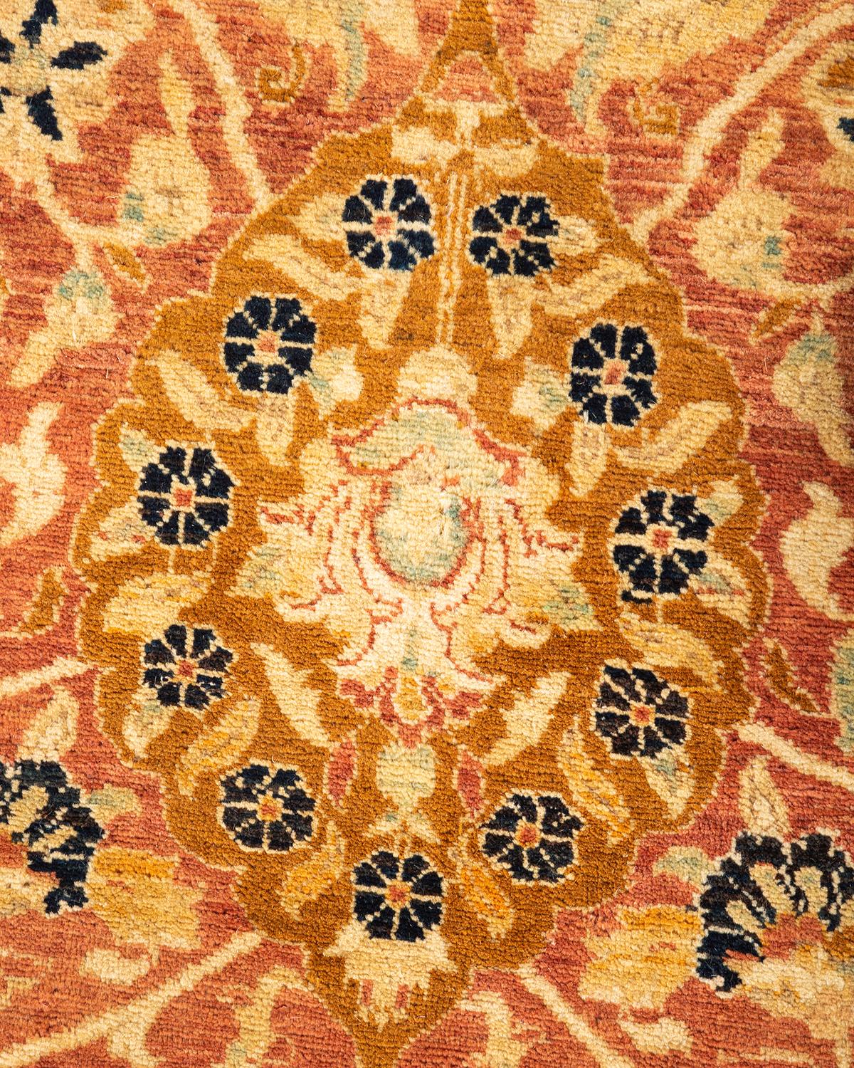 Pakistani One-Of-A-Kind Hand Knotted Oriental Mogul Orange Area Rug For Sale