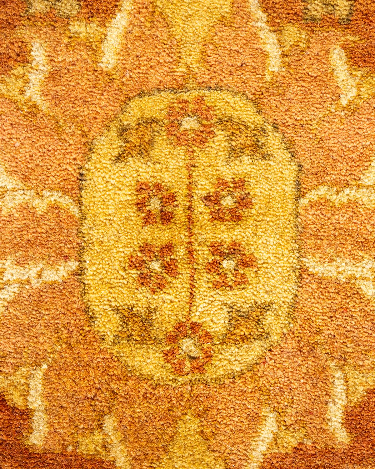 Pakistani One-of-a-Kind Hand Knotted Oriental Mogul Orange Area Rug For Sale