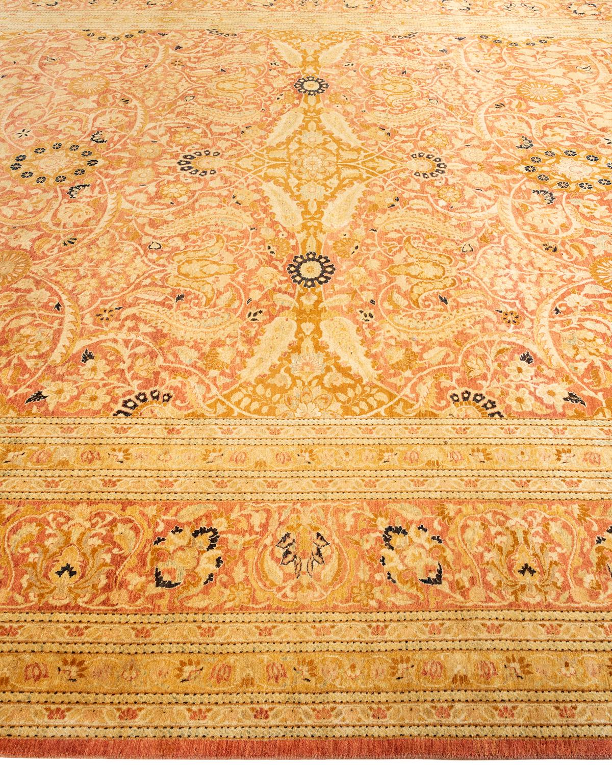 One-Of-A-Kind Hand Knotted Oriental Mogul Orange Area Rug In New Condition For Sale In Norwalk, CT