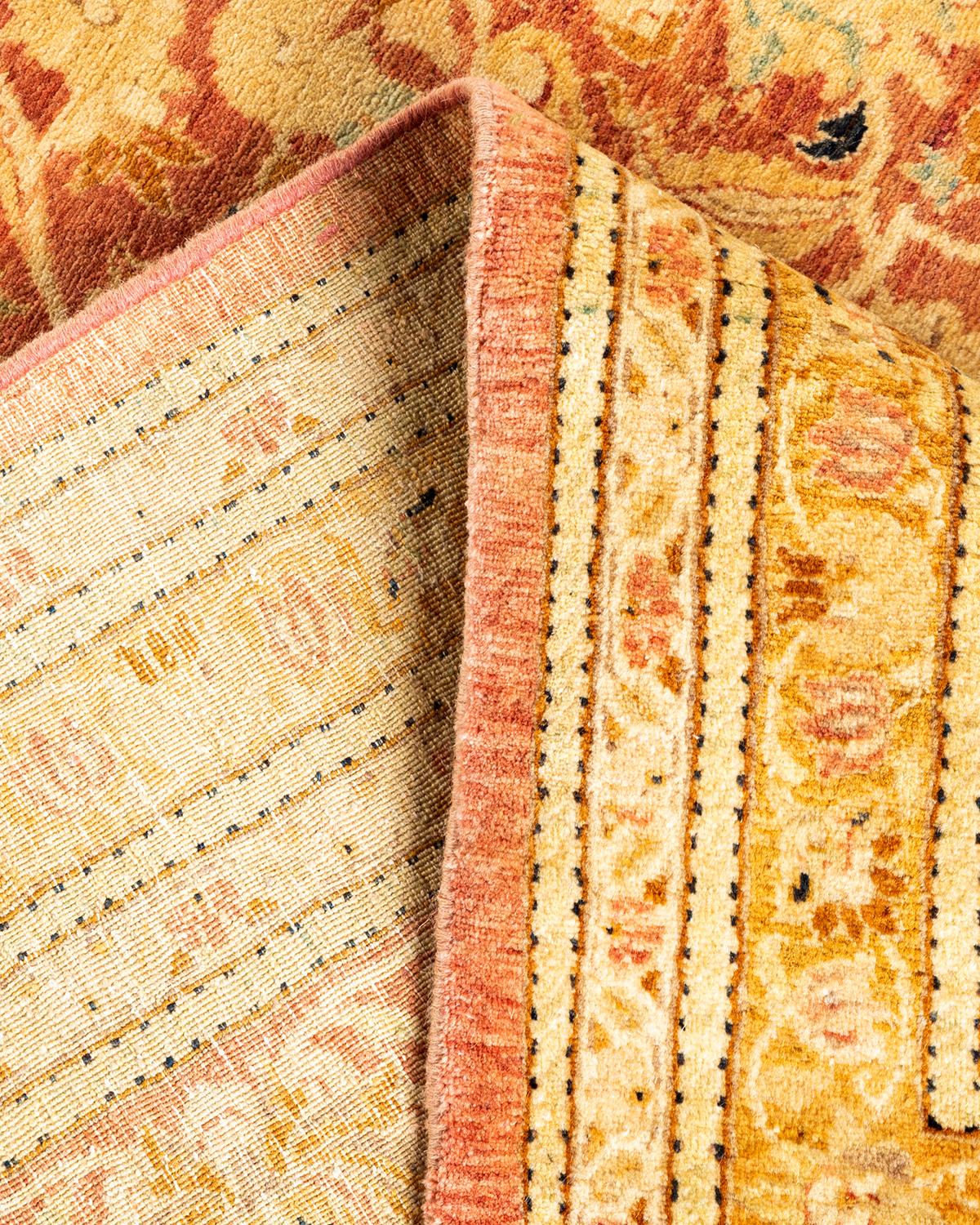 Wool One-Of-A-Kind Hand Knotted Oriental Mogul Orange Area Rug For Sale
