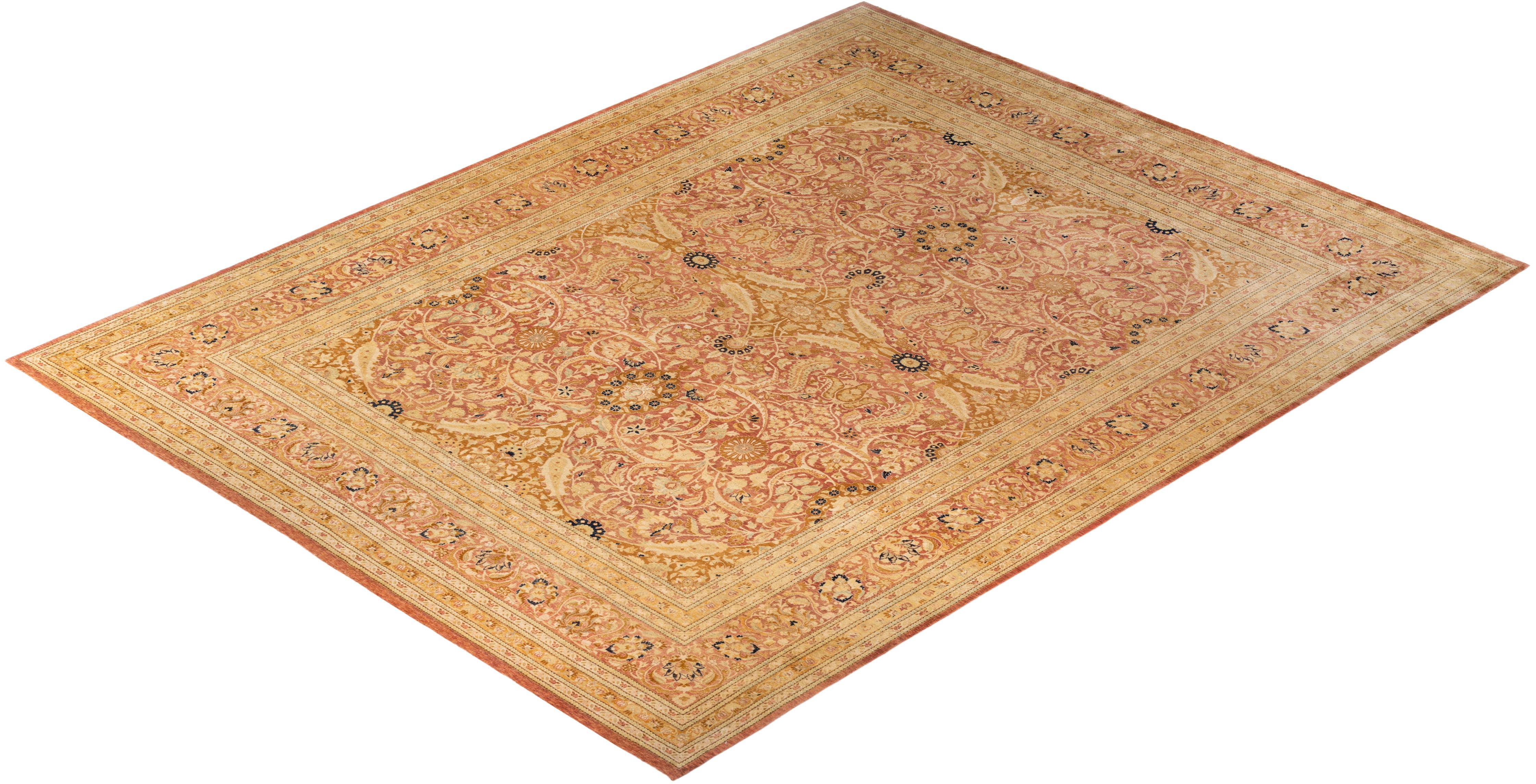 One-Of-A-Kind Hand Knotted Oriental Mogul Orange Area Rug For Sale 2