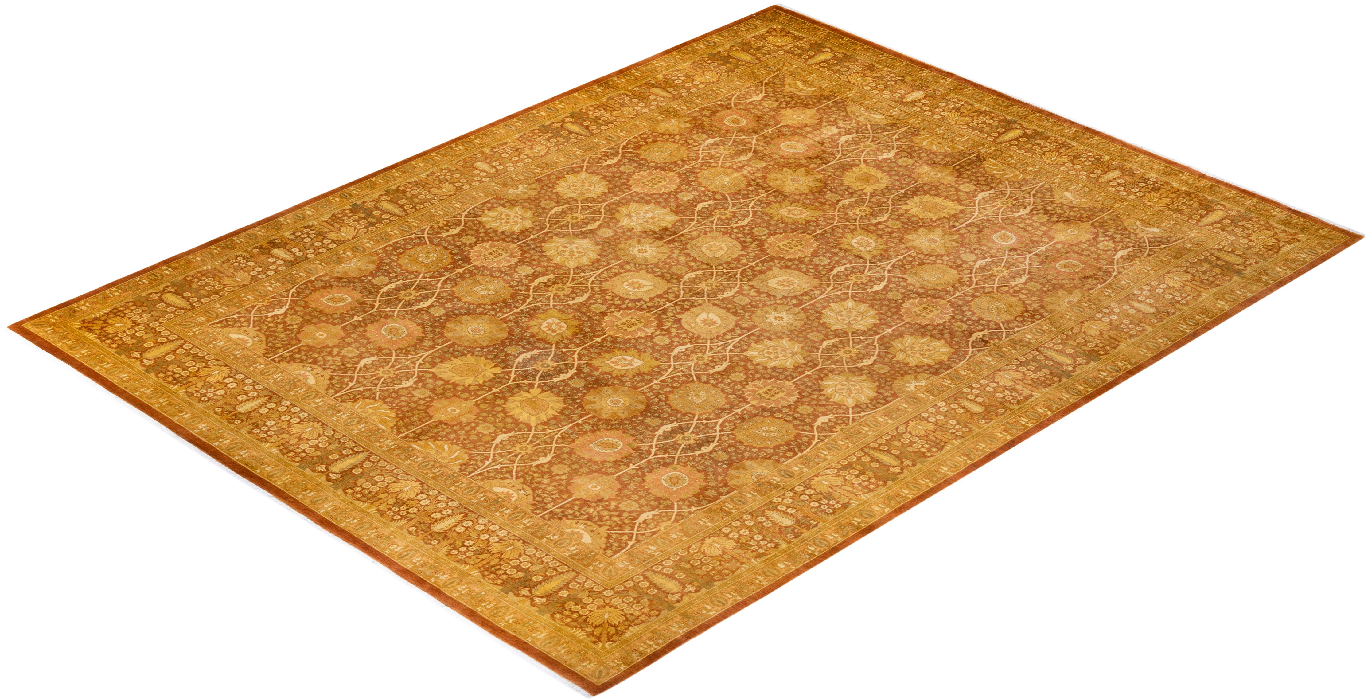 One-of-a-Kind Hand Knotted Oriental Mogul Orange Area Rug For Sale 2