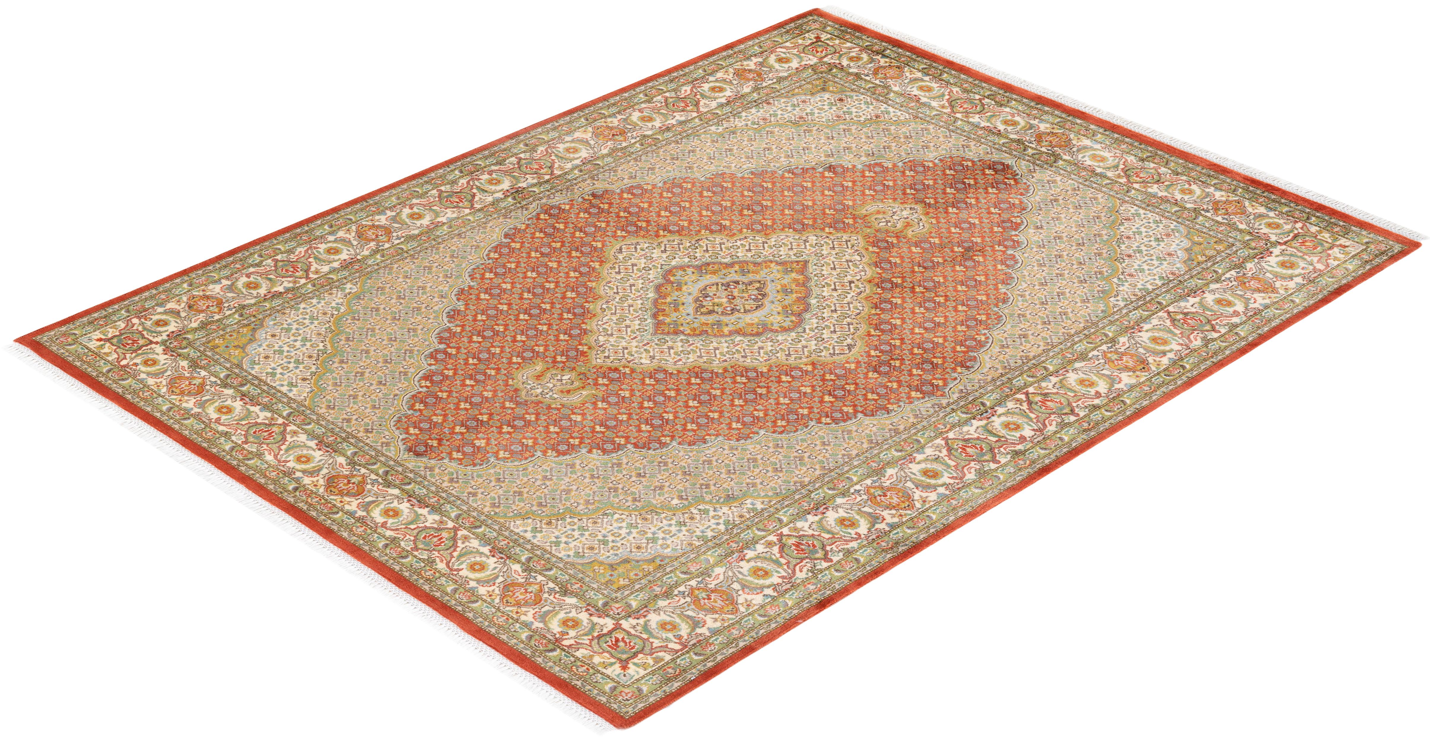 One-of-a-kind Hand Knotted Oriental Mogul Pink Area Rug For Sale 2