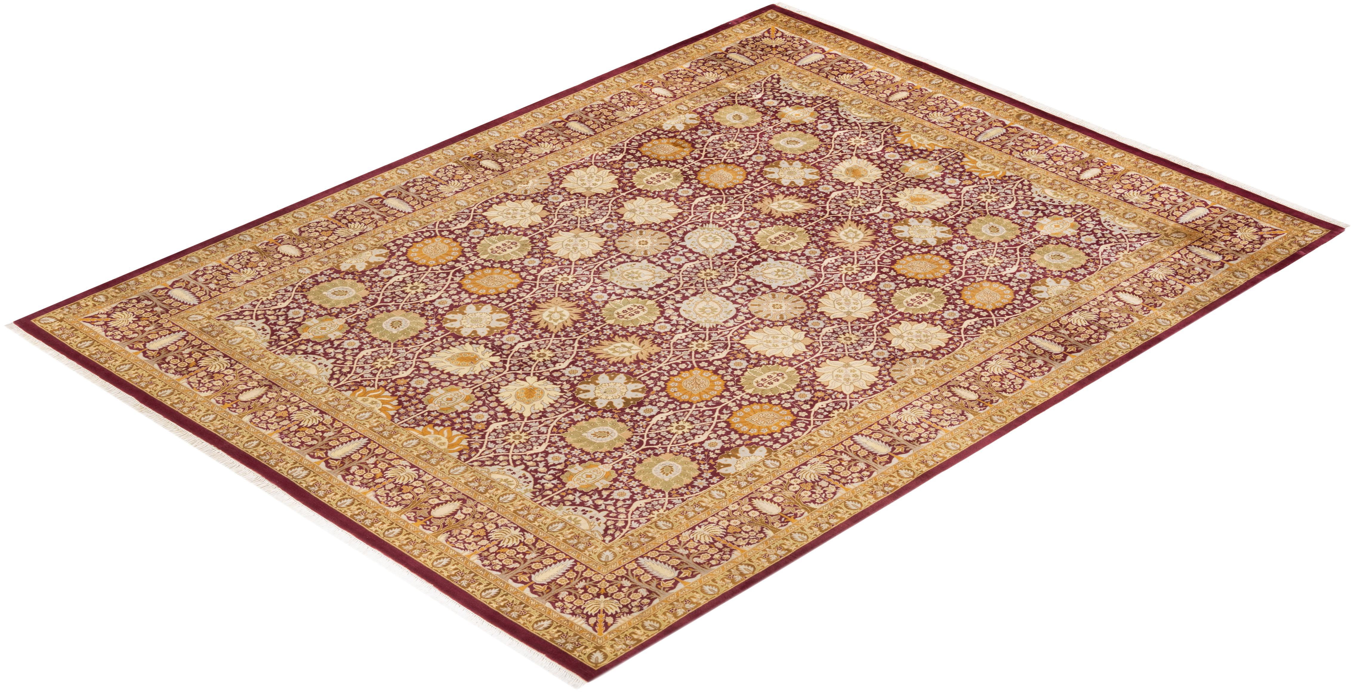 Handgeknüpfter orientalischer Mogul-Teppich in Violett, Unikat im Angebot 2