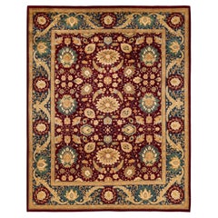 Tapis oriental violet moghol noué à la main, unique en son genre