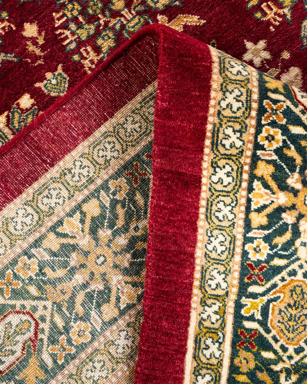 Laine Tapis oriental Mogul rouge, noué à la main, unique en son genre en vente