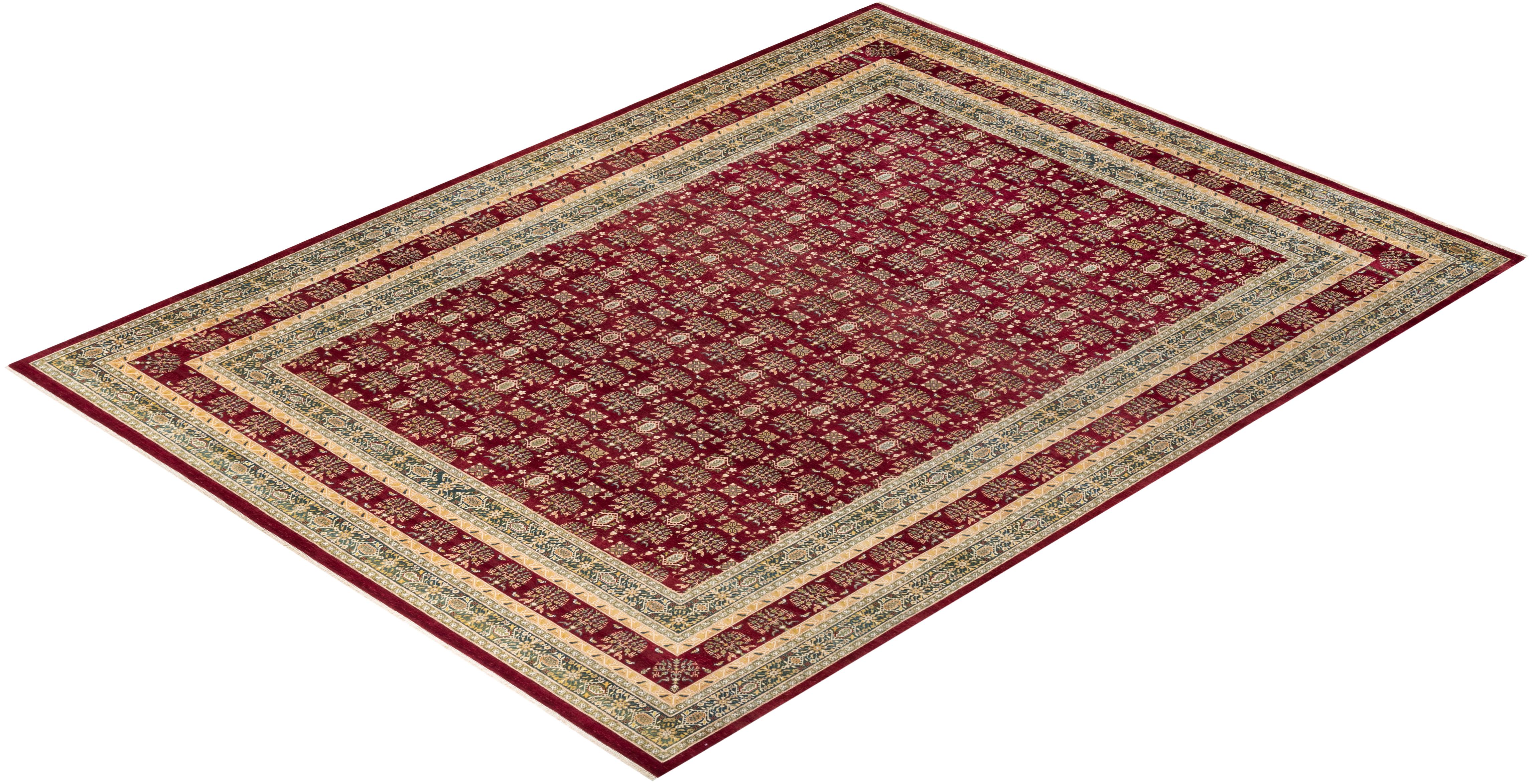 Tapis oriental Mogul rouge, noué à la main, unique en son genre en vente 2