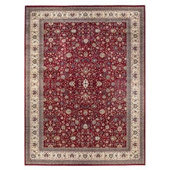 Einzigartiger handgeknüpfter roter Orientteppich Mogul Area Rug