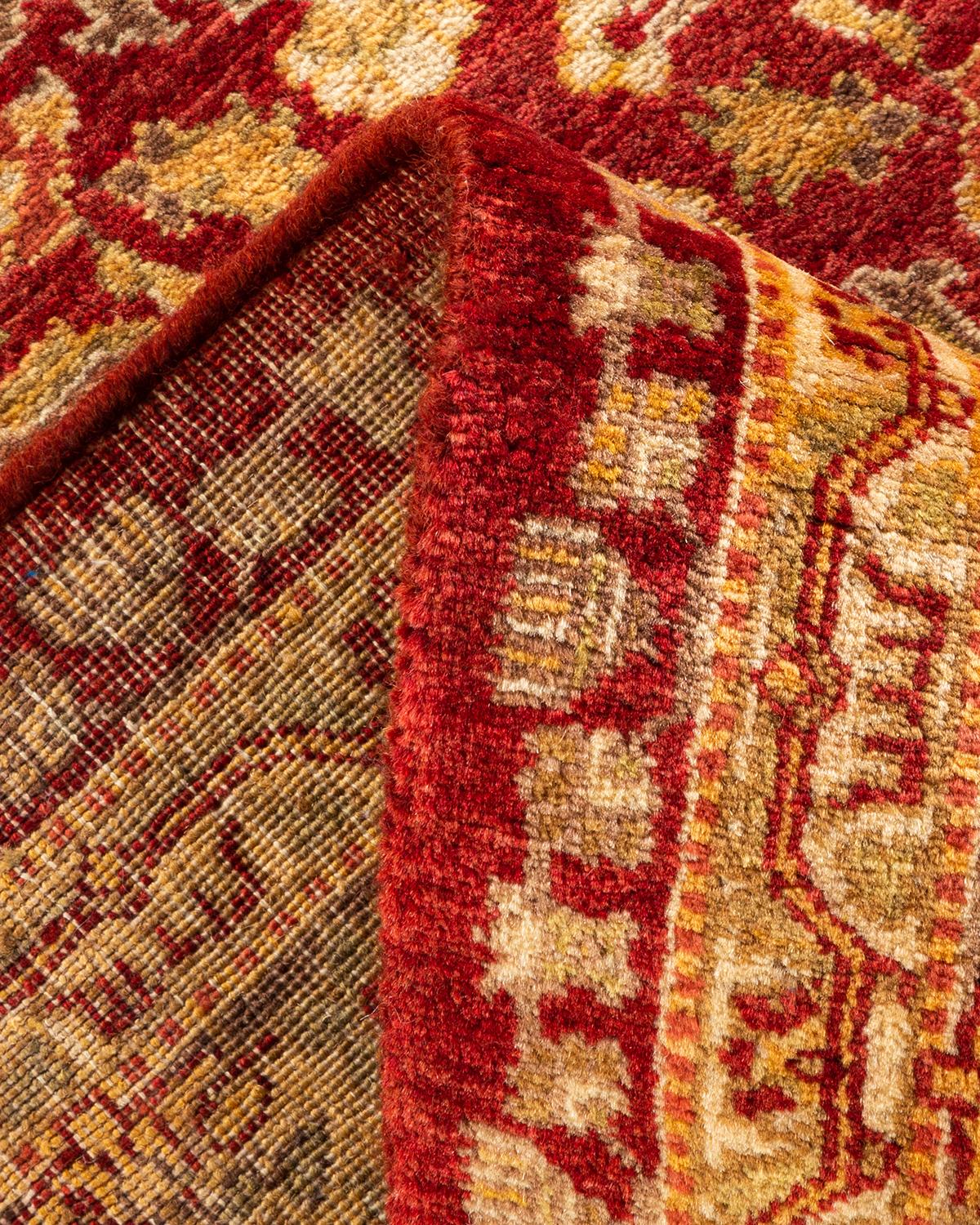 Alfombra oriental única Mogul roja anudada a mano Lana en venta