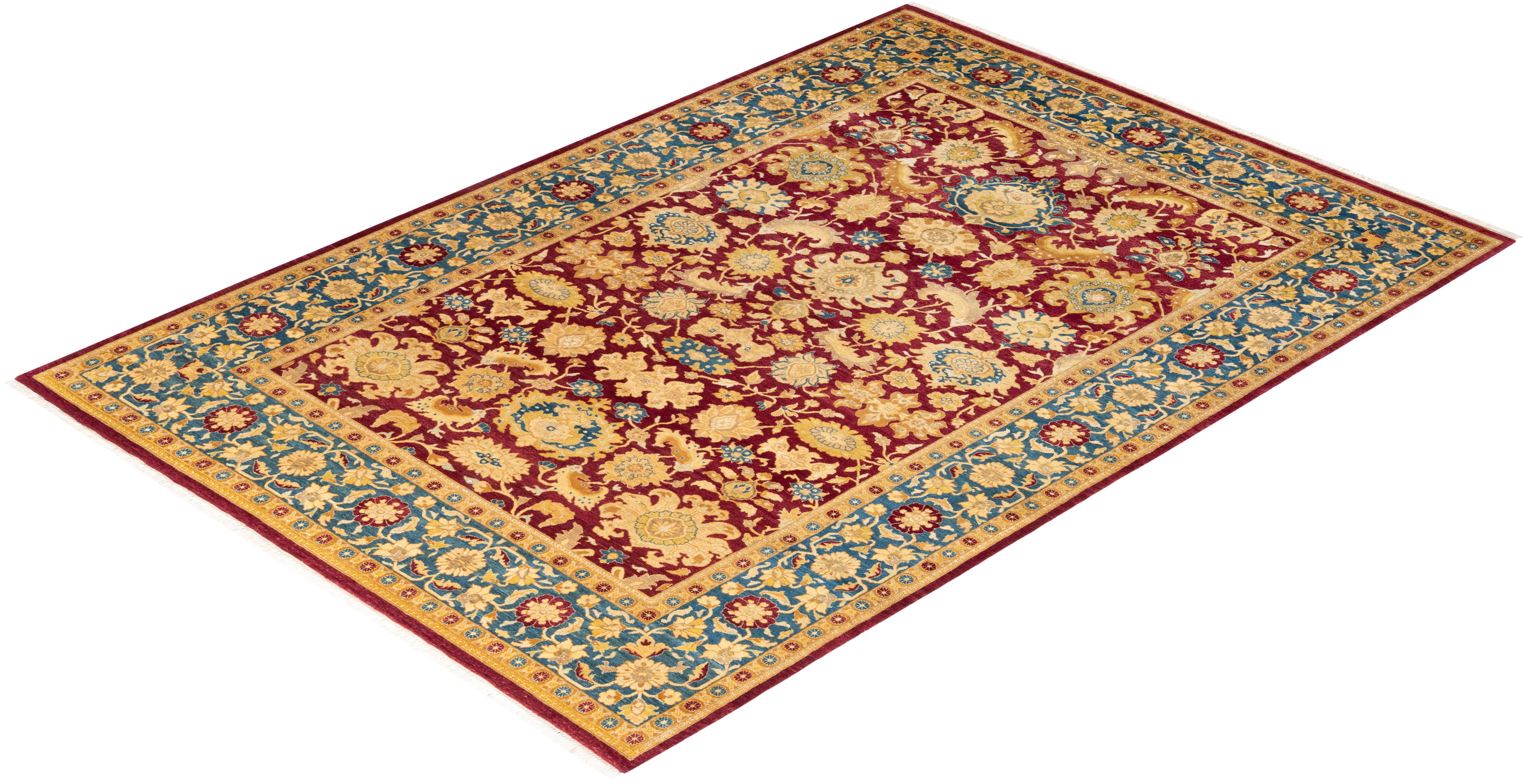 Alfombra oriental única Mogul roja anudada a mano en venta 2