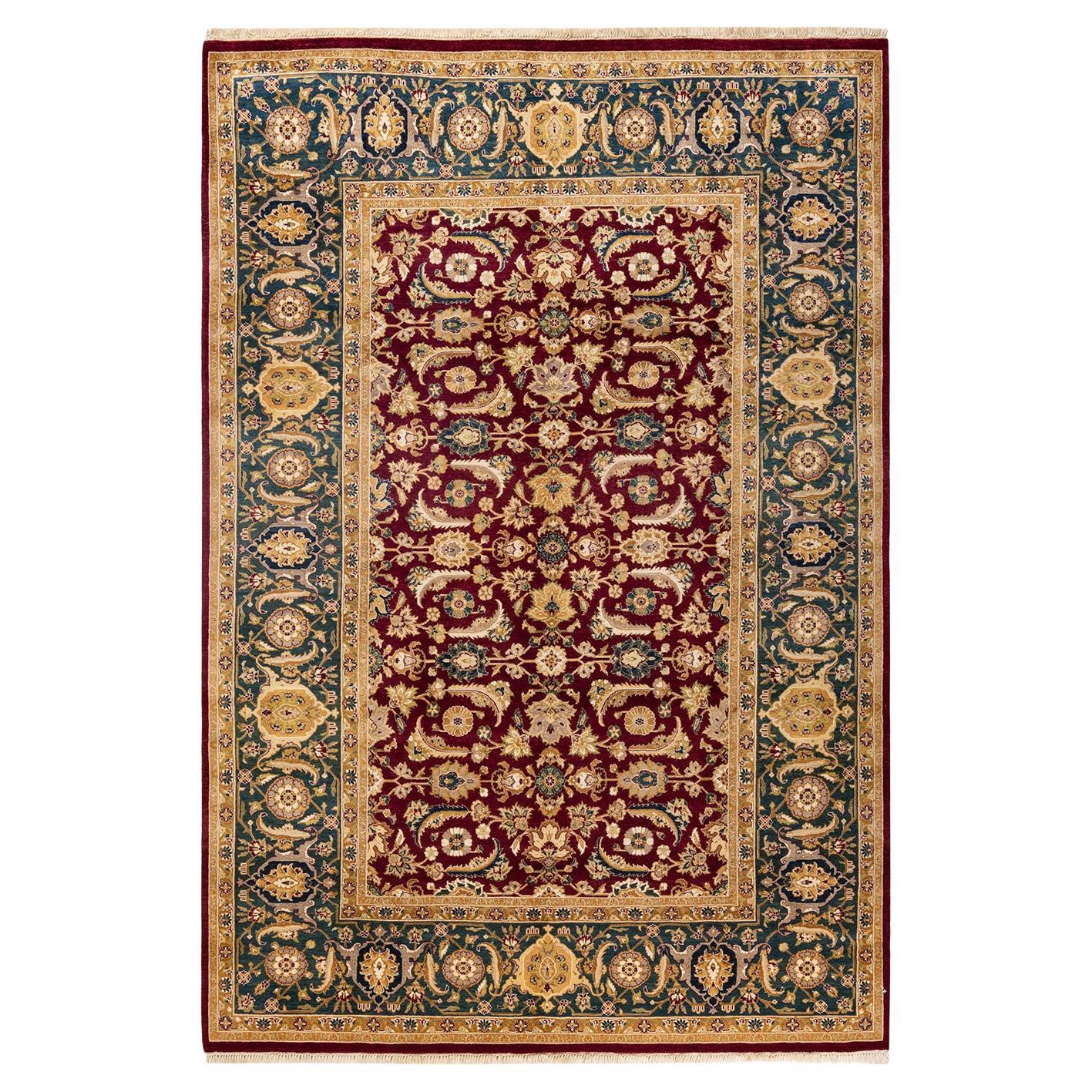 One-of-a-Kind Hand Knotted Oriental Mogul Red Area Rug