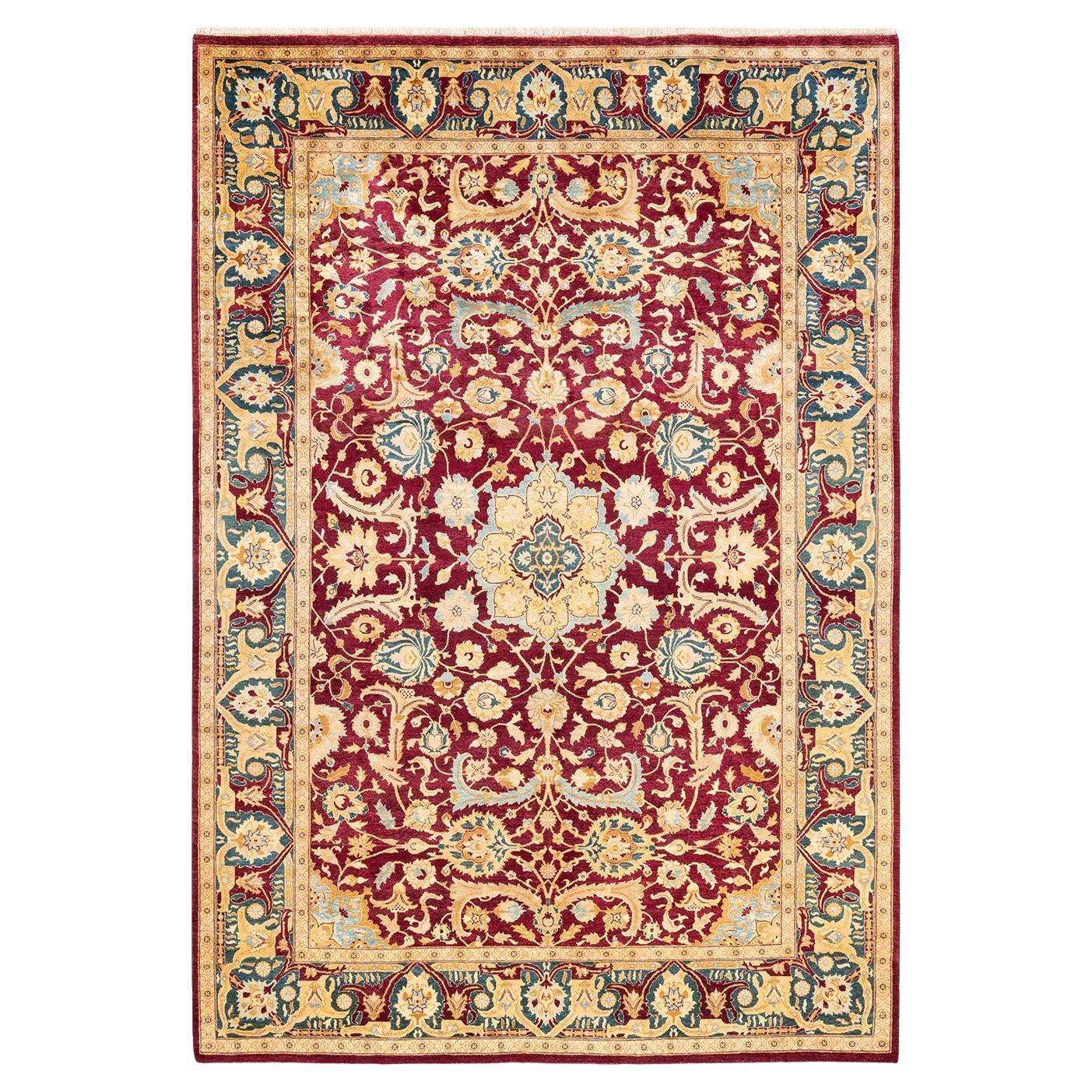 One-of-a-kind Hand Knotted Oriental Mogul Red Area Rug For Sale