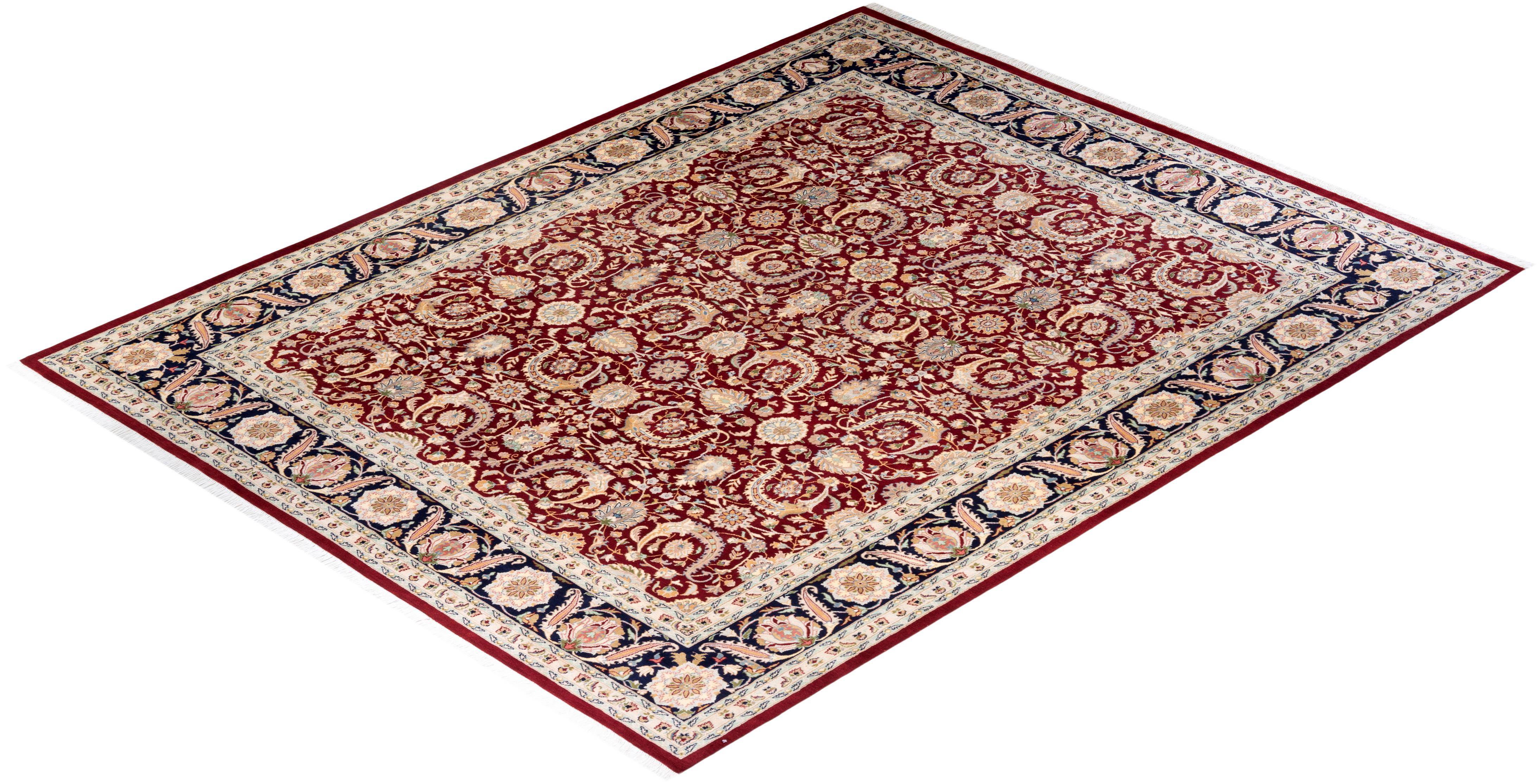 One-of-a-Kind Hand Knotted Oriental Mogul Red Area Rug For Sale 2