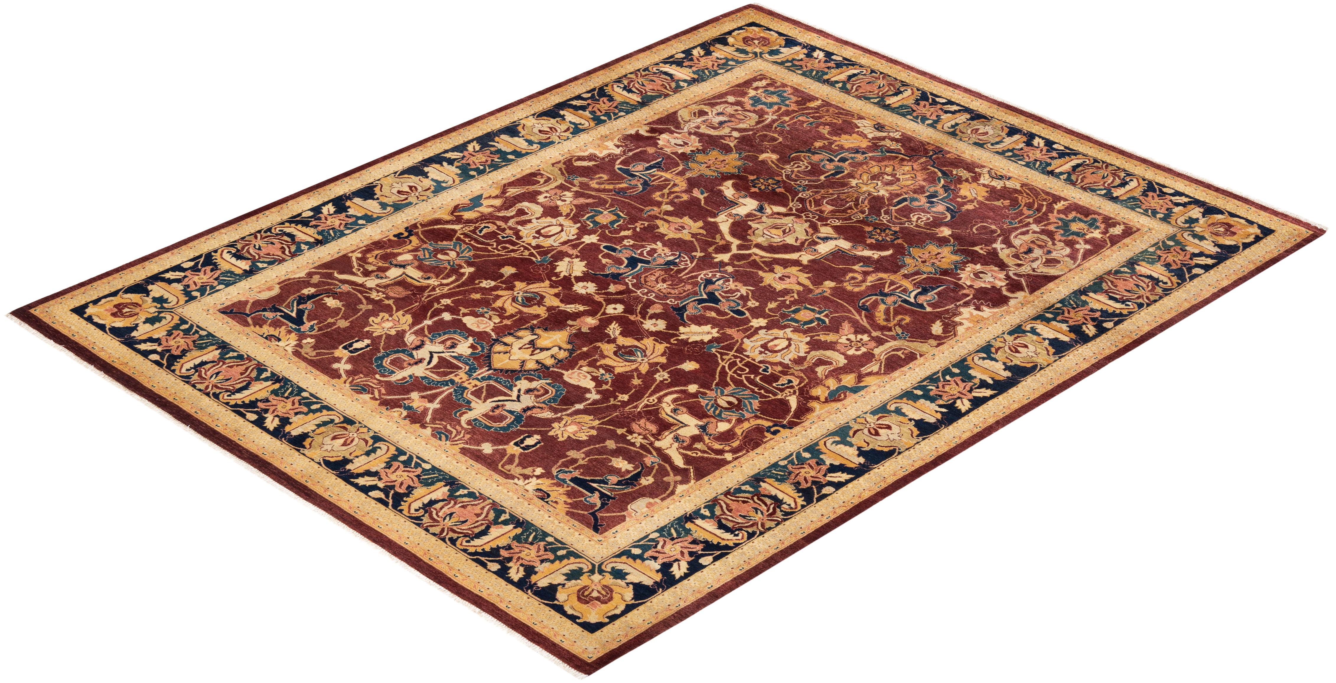 Tapis Oriental Mogul rouge noué à la main - Exemplaire unique en vente 2