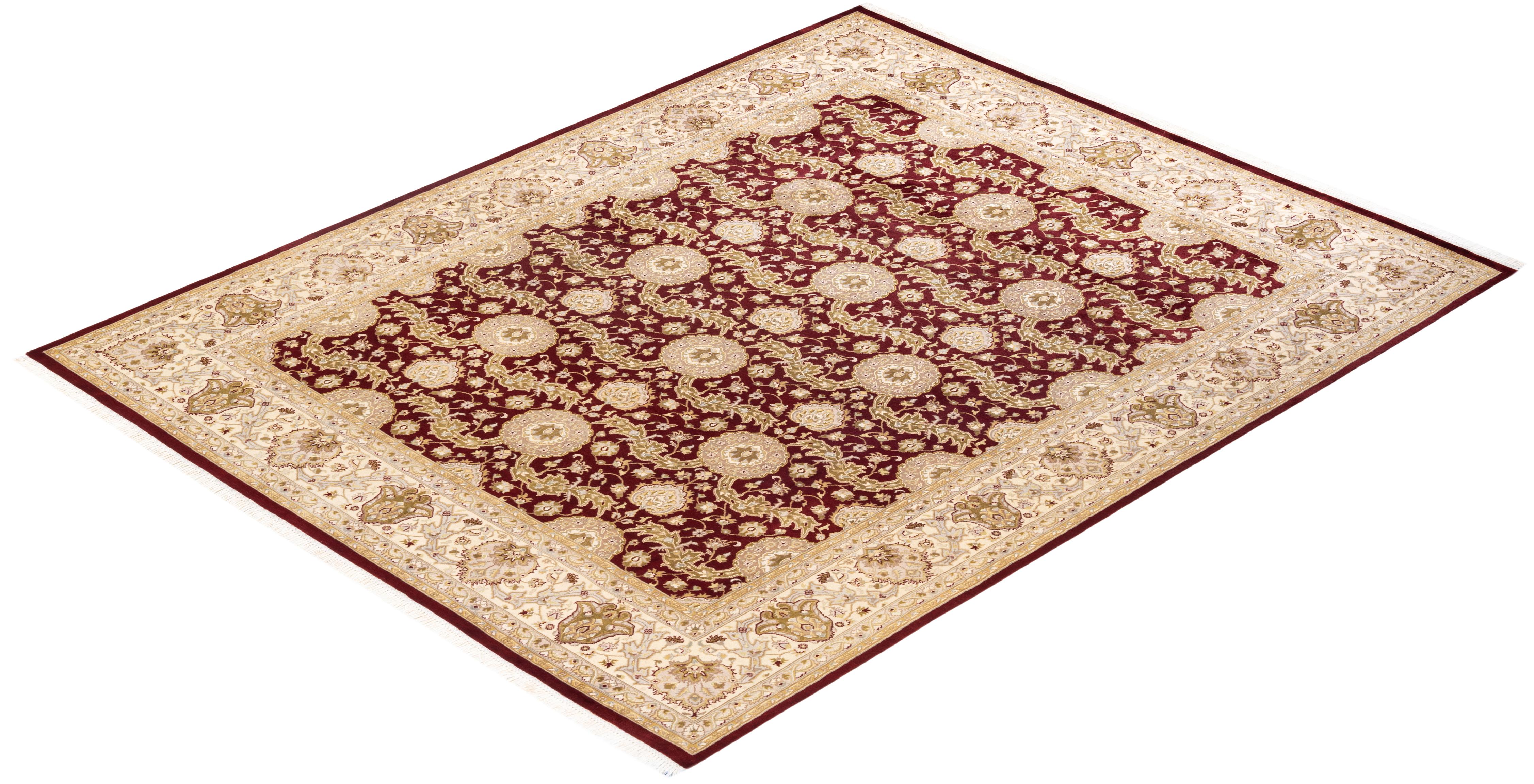 One-of-a-kind Hand Knotted Oriental Mogul Red Area Rug For Sale 2