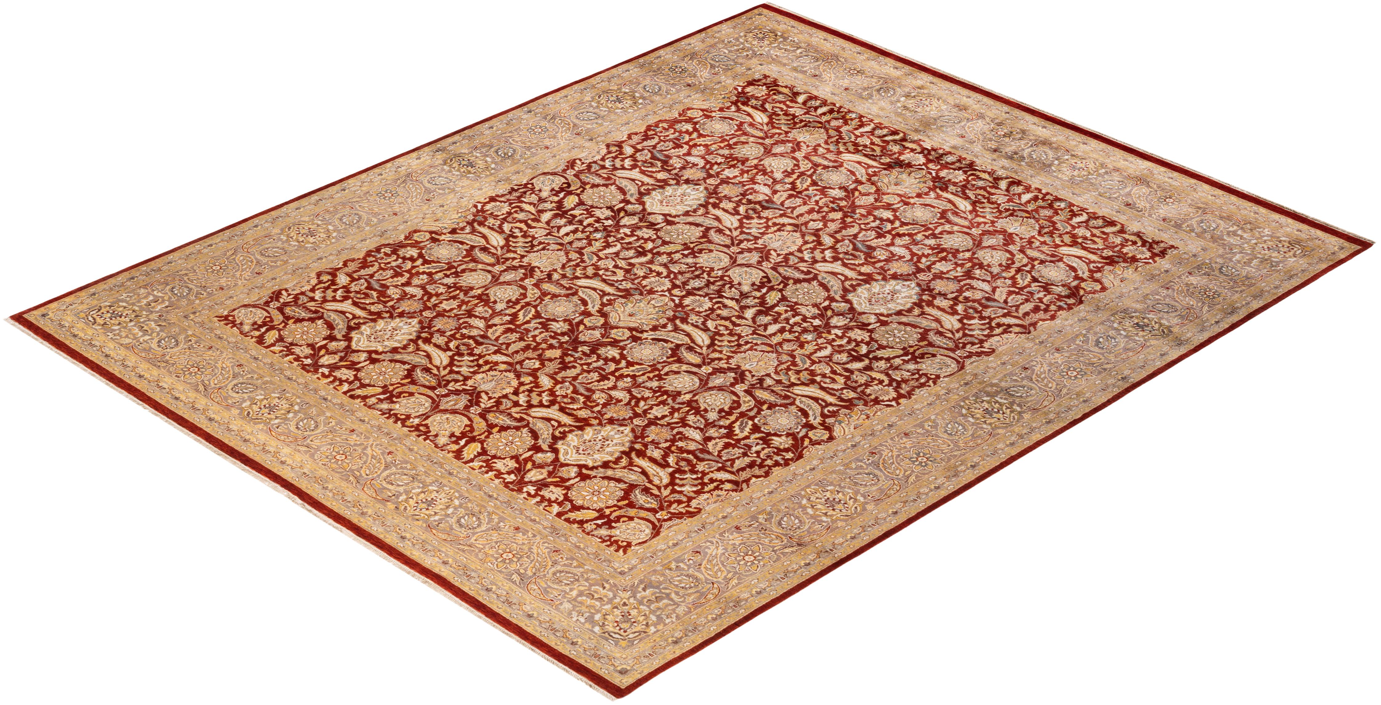 Handgeknüpfter orientalischer Mogul-Roter Teppich, Unikat im Angebot 2