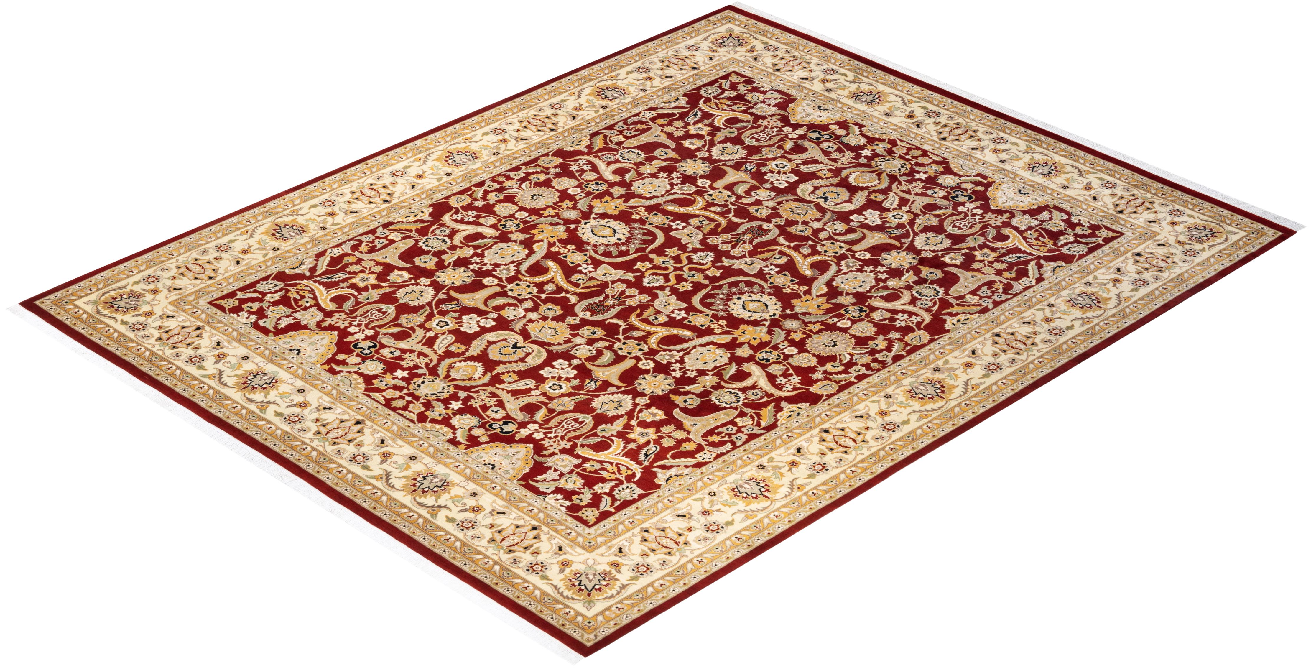 One-of-a-kind Hand Knotted Oriental Mogul Red Area Rug For Sale 2