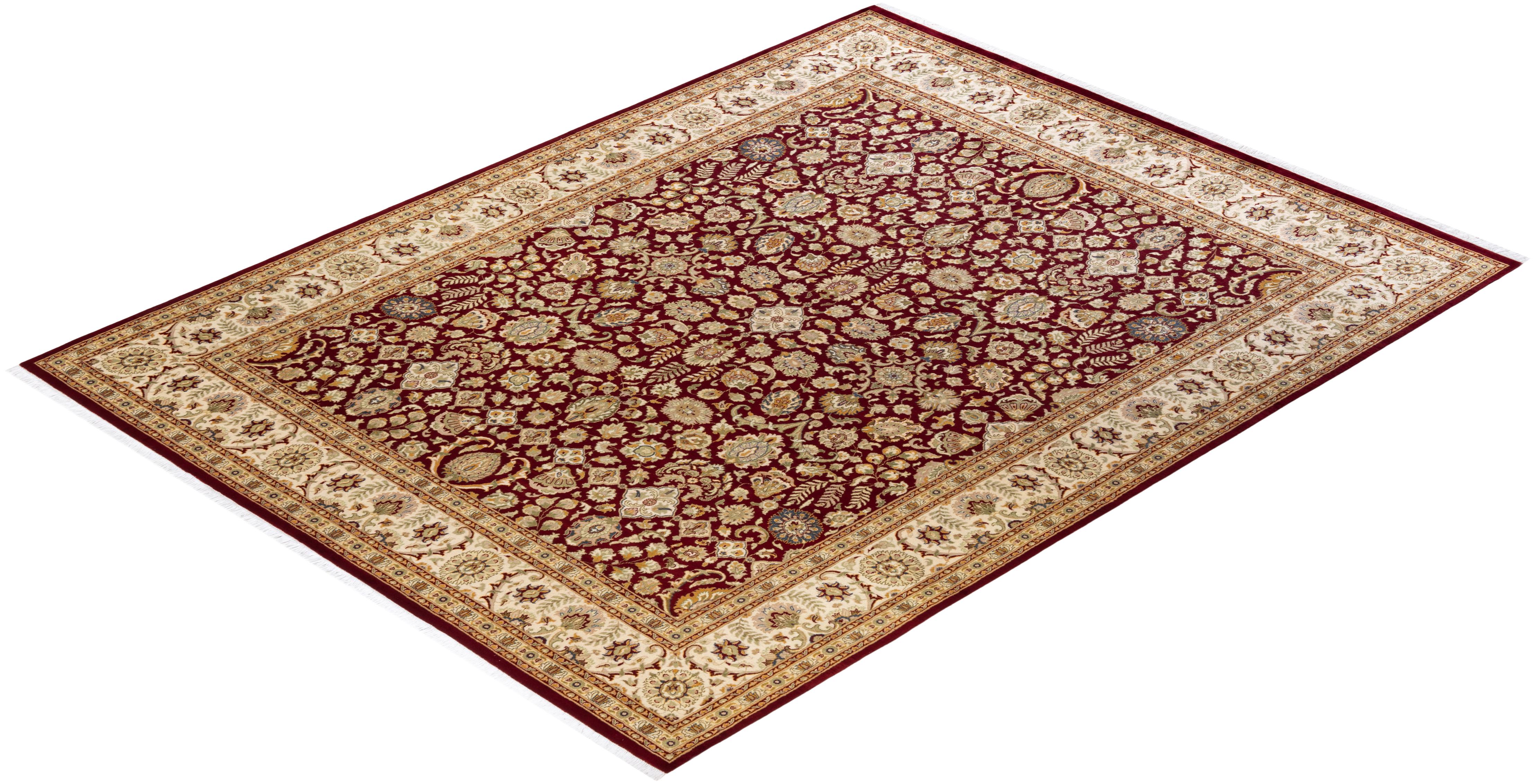 Tapis rouge moghol oriental noué à la main, unique en son genre en vente 2