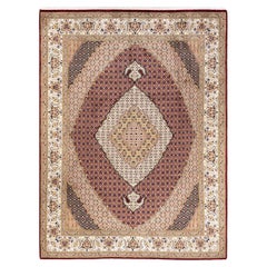 Tapis rouge moghol oriental noué à la main, unique en son genre