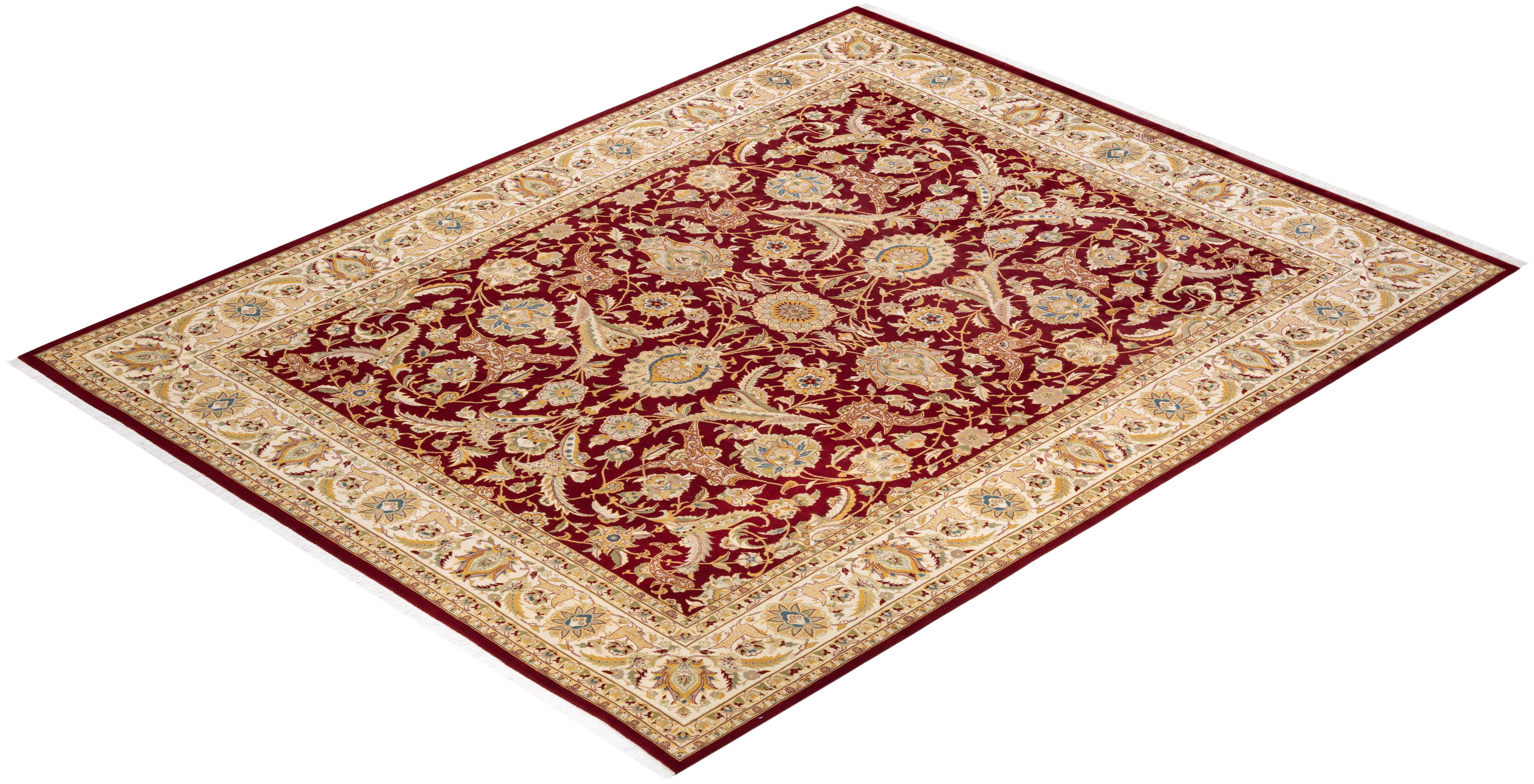 One-of-a-kind Hand Knotted Oriental Mogul Red Area Rug For Sale 2