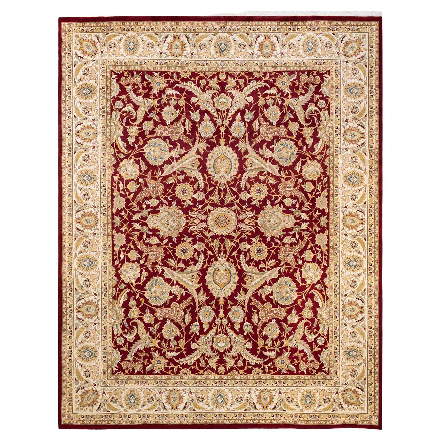 One-of-a-kind Hand Knotted Oriental Mogul Red Area Rug For Sale