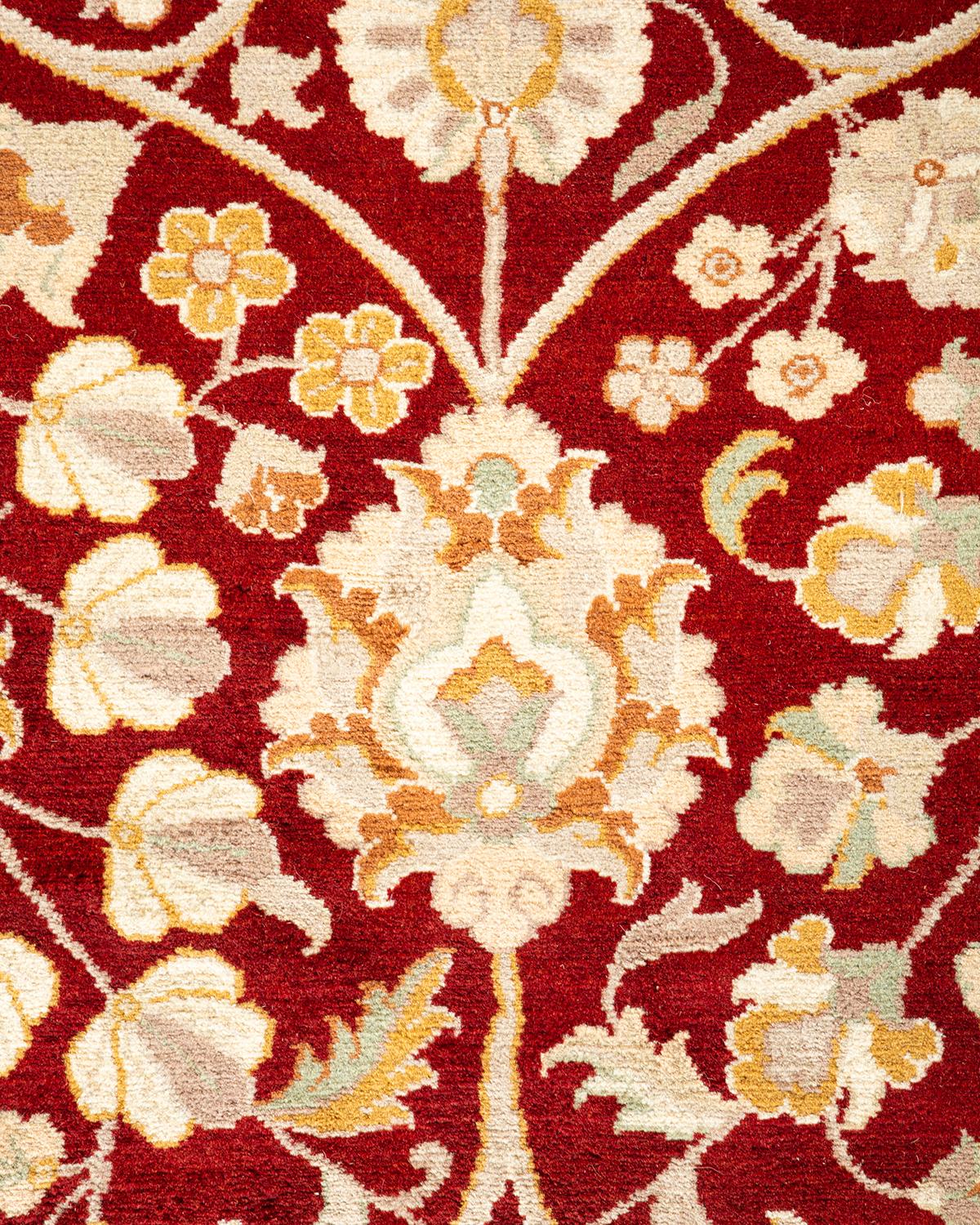Pakistanais Tapis Oriental Mogul rouge noué à la main - Exemplaire unique en vente