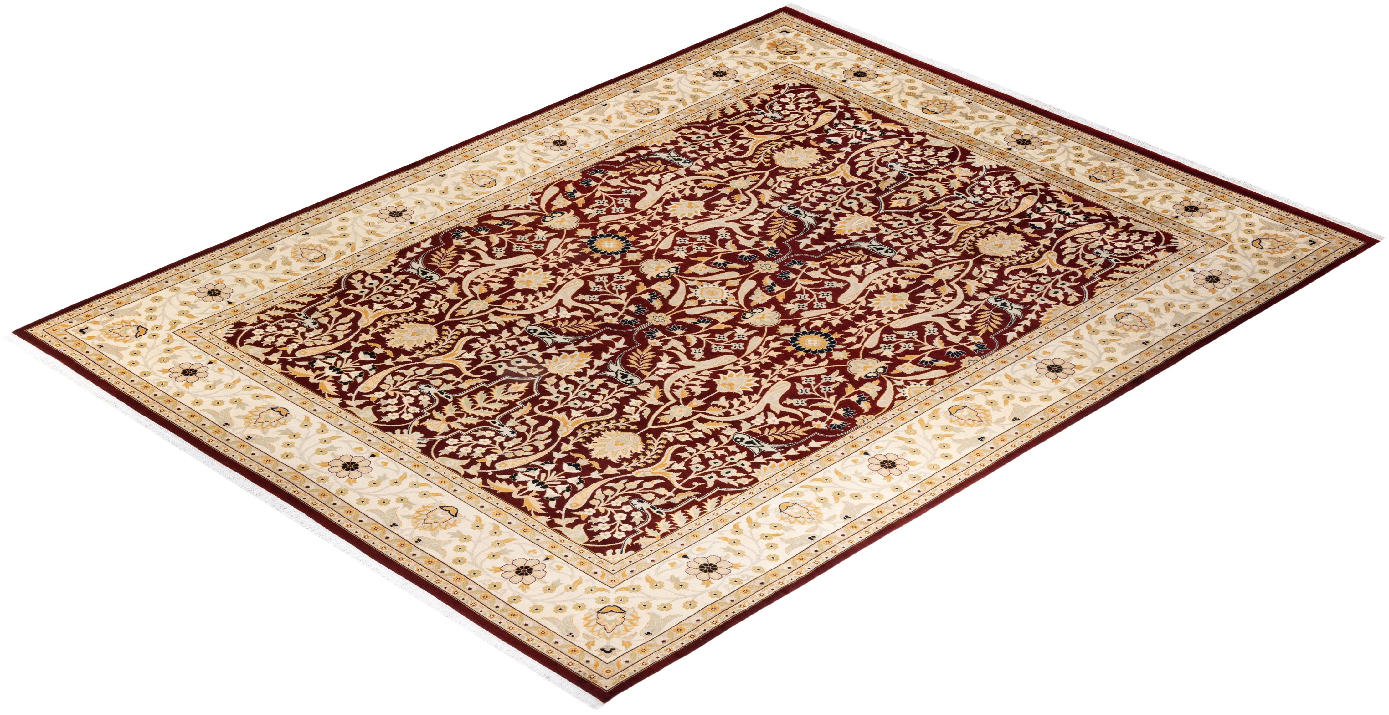 One-Of-A-Kind Hand Knotted Oriental Mogul Red Area Rug For Sale 2