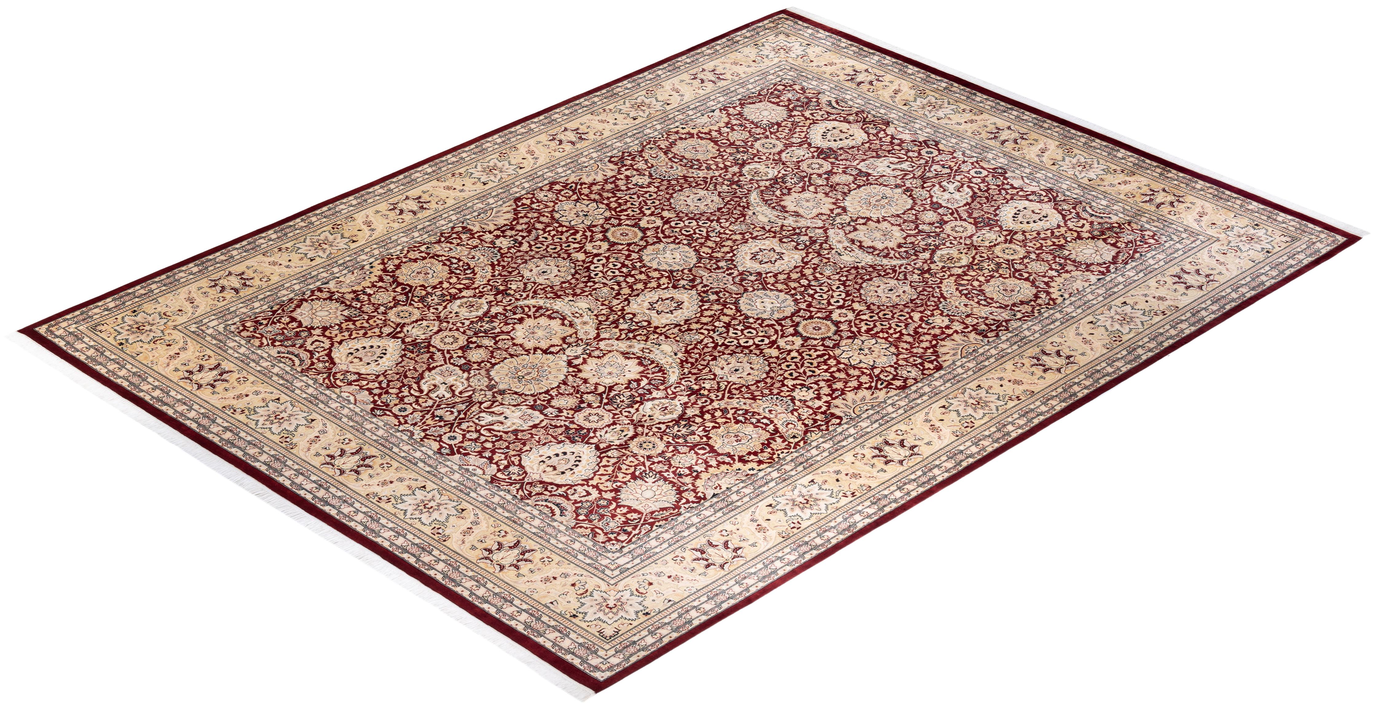 Tapis rouge moghol oriental noué à la main, unique en son genre en vente 2