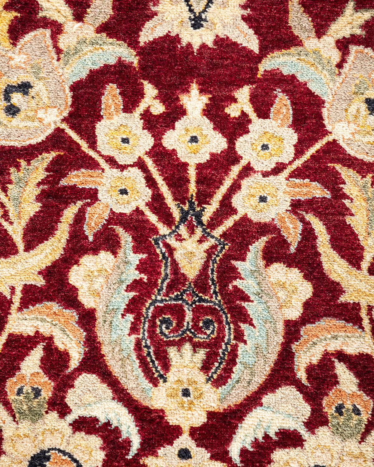 Pakistani One-Of-A-Kind Hand Knotted Oriental Mogul Red Area Rug For Sale