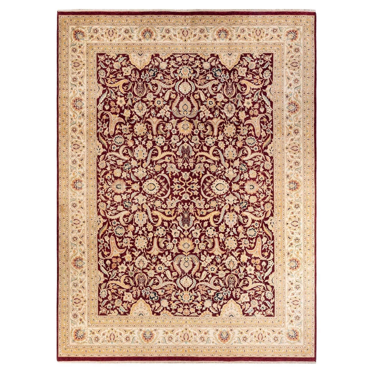 Einzigartiger handgeknüpfter roter Orientteppich Mogul Area Rug