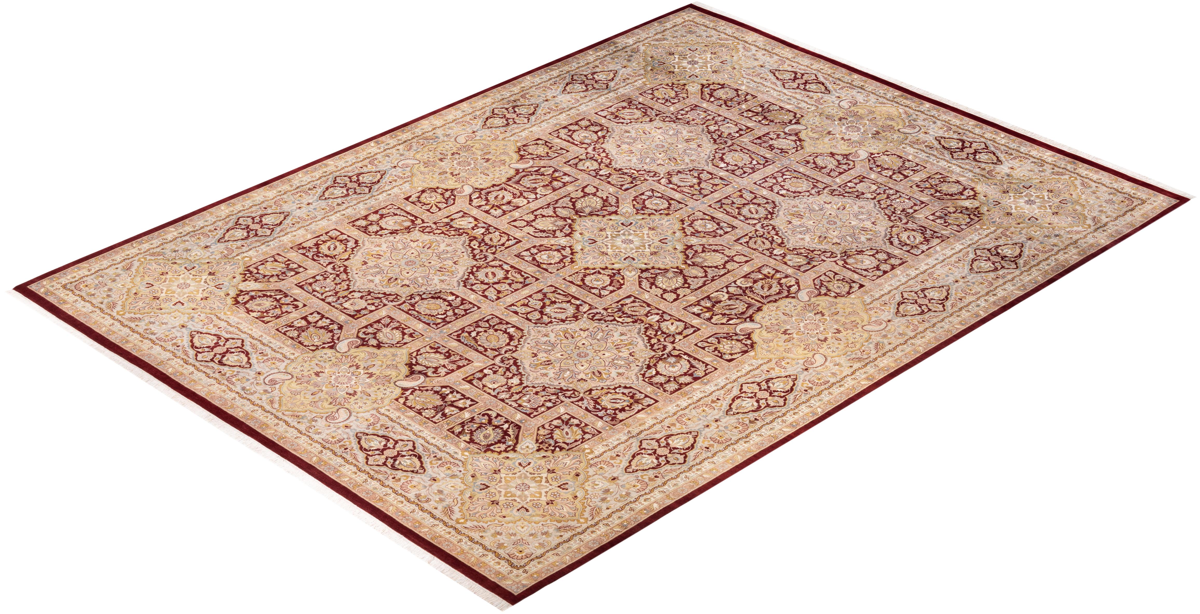 Alfombra oriental única Mogul roja anudada a mano en venta 2