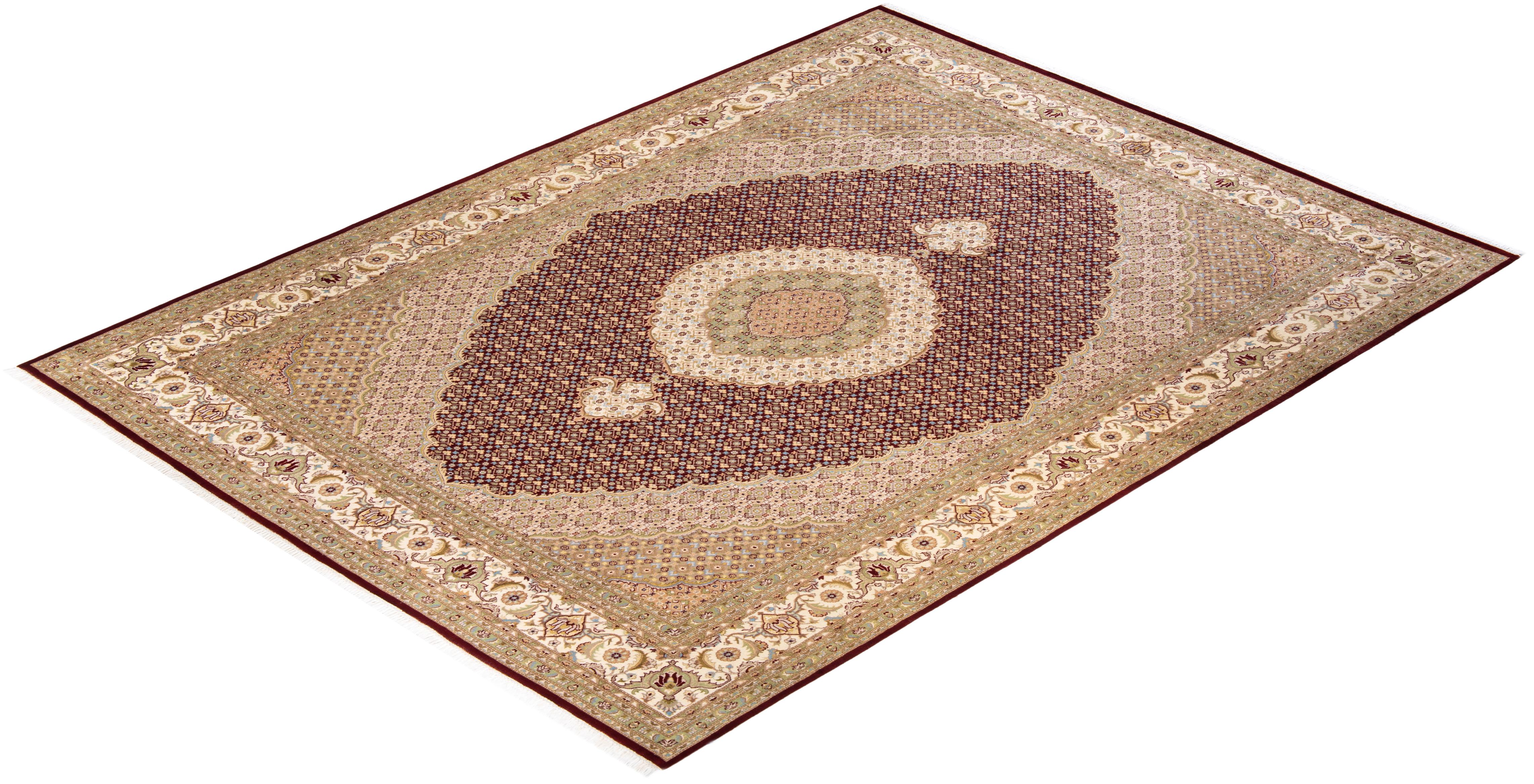 Tapis rouge oriental Mogul noué à la main unique, unique en son genre en vente 2
