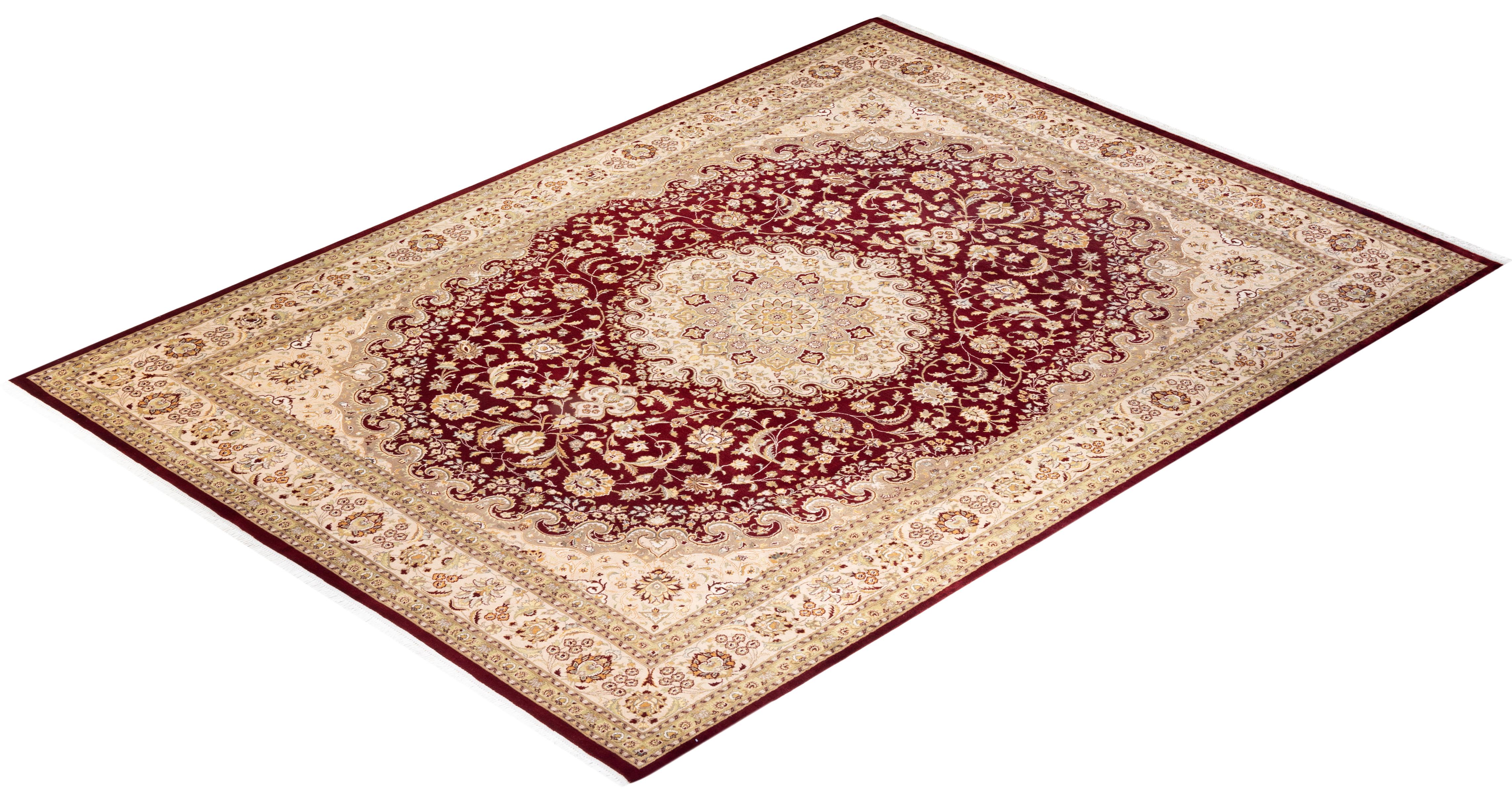 One-of-a-Kind Hand Knotted Oriental Mogul Red Area Rug For Sale 2