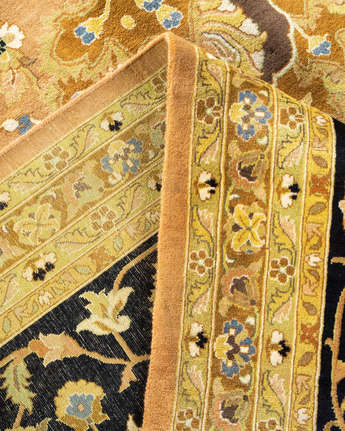 Laine Tapis unique Oriental Mogul jaune noué à la main, unique en son genre en vente