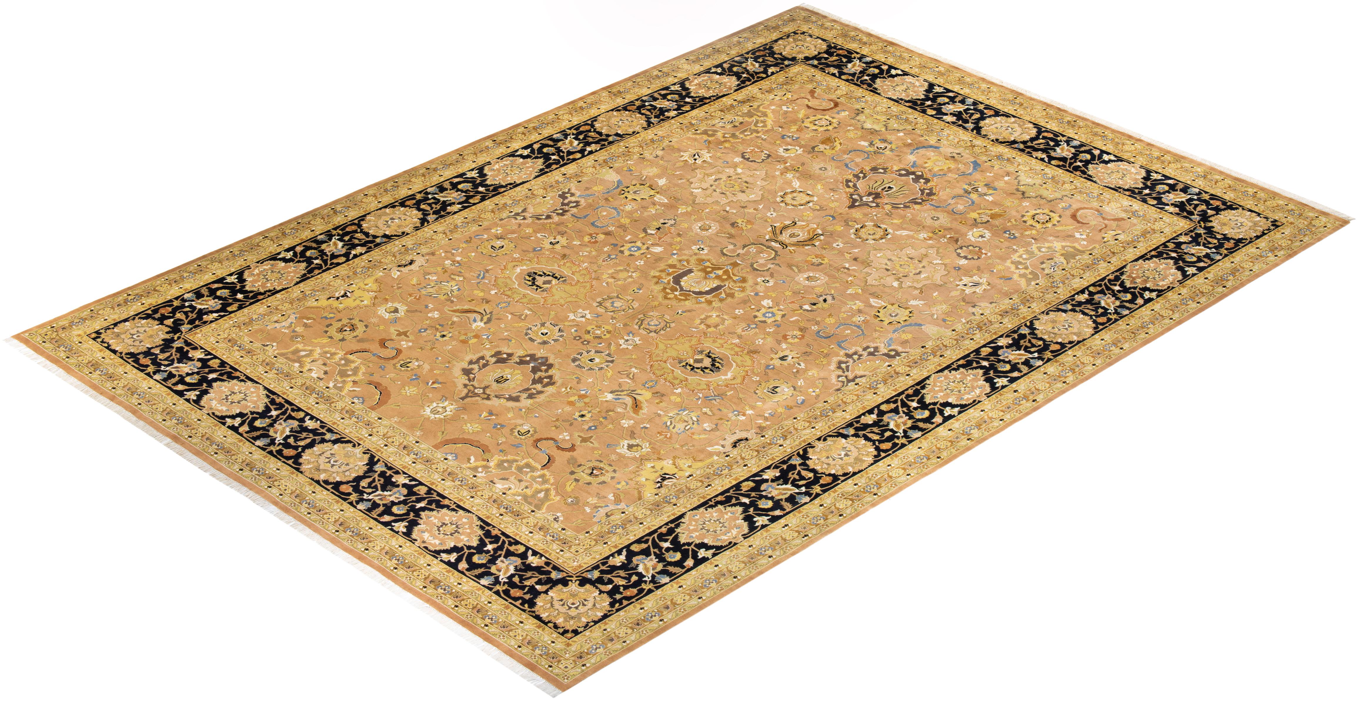 Tapis unique Oriental Mogul jaune noué à la main, unique en son genre en vente 2