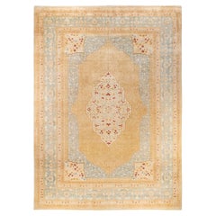 Tapis Oriental Mogul jaune noué à la main, unique en son genre