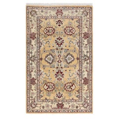 Tapis Oriental Mogul jaune noué à la main, unique en son genre