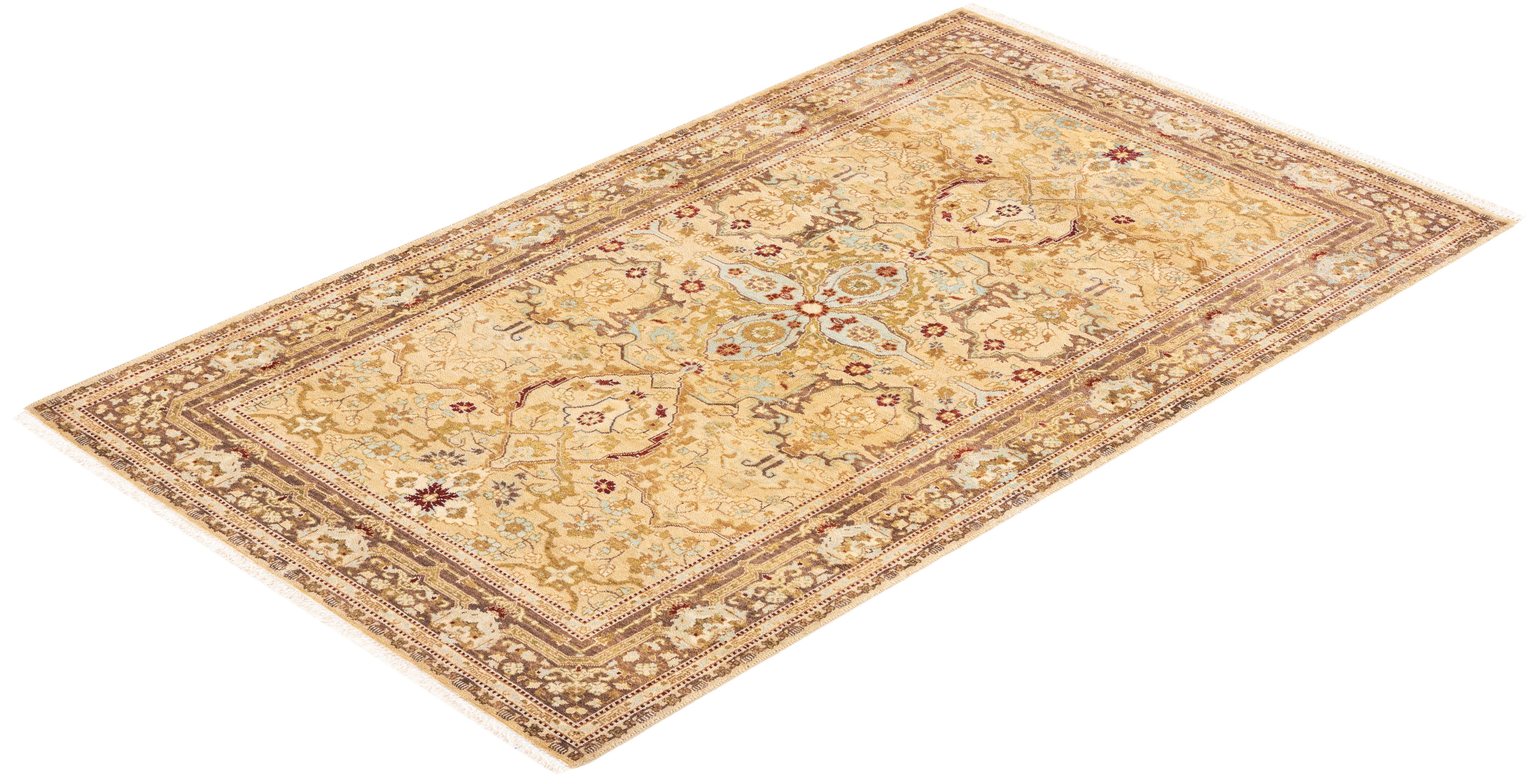 One-Of-A-Kind Hand Knotted Oriental Mogul Yellow Area Rug 3' 2