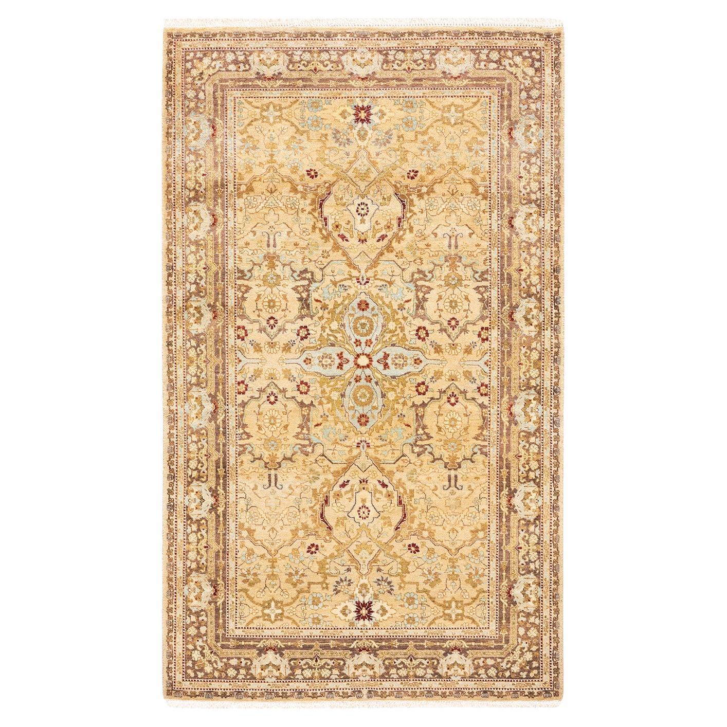 One-Of-A-Kind Hand Knotted Oriental Mogul Yellow Area Rug 3' 2" x 5' 3" For Sale