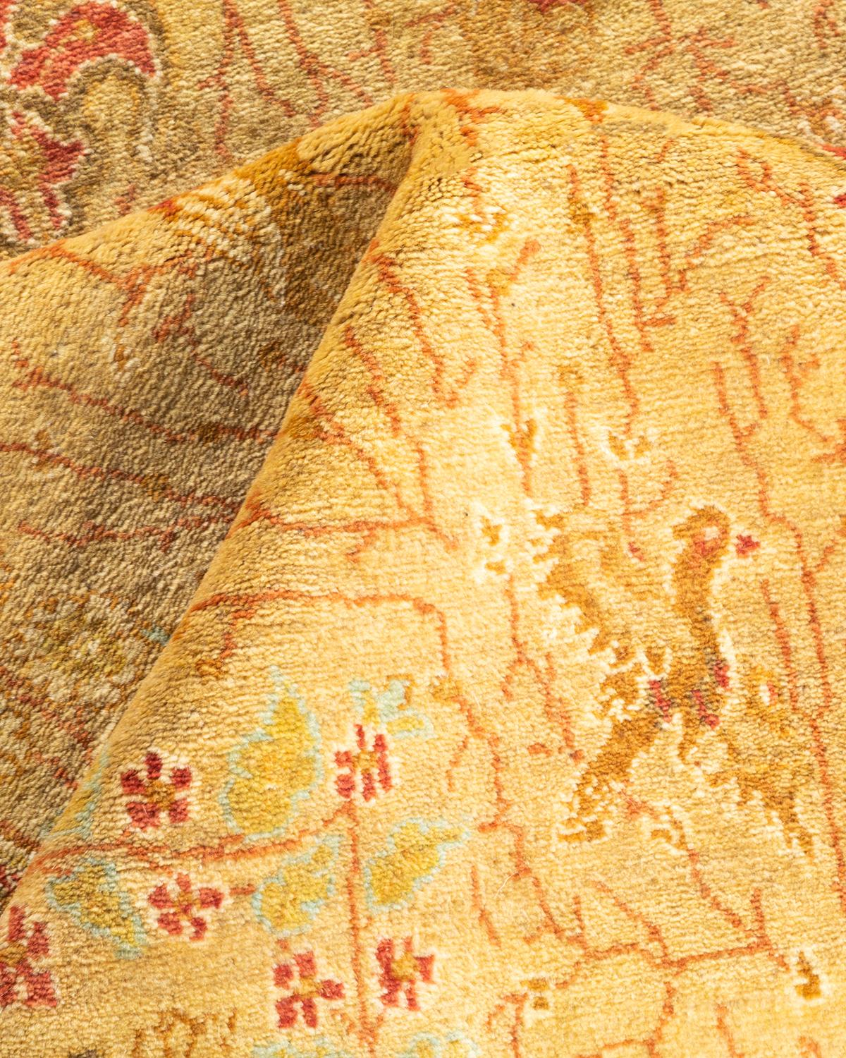 Tapis unique Oriental Mogul jaune noué à la main, unique en son genre en vente 1