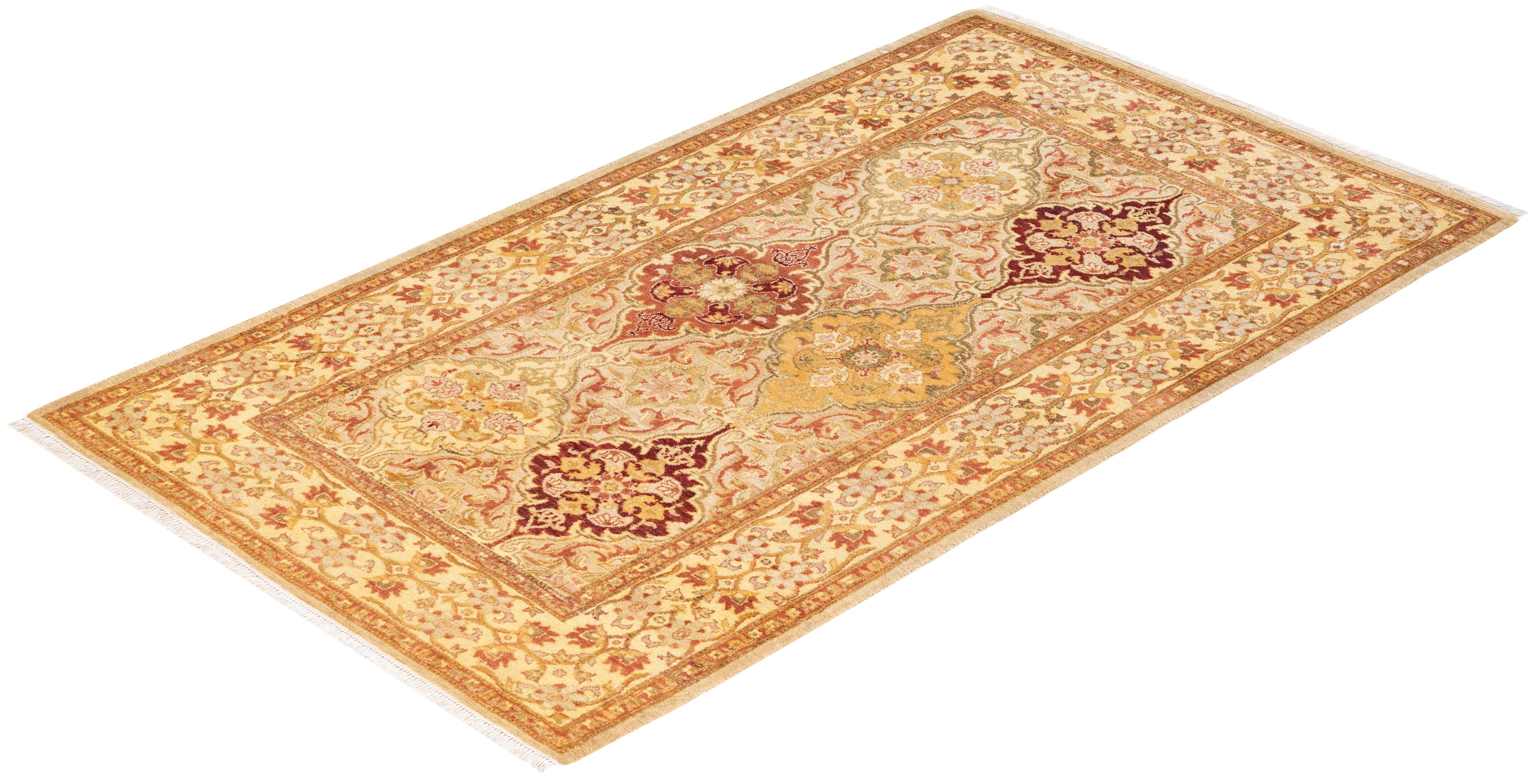 One-Of-A-Kind Hand Knotted Oriental Mogul Yellow Area Rug 3' 2