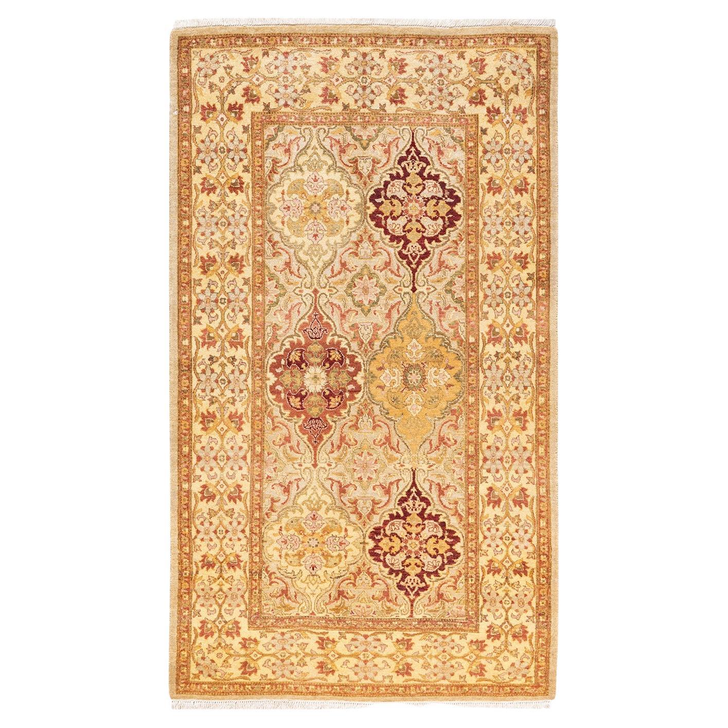 One-Of-A-Kind Hand Knotted Oriental Mogul Yellow Area Rug 3' 2" x 5' 5" For Sale