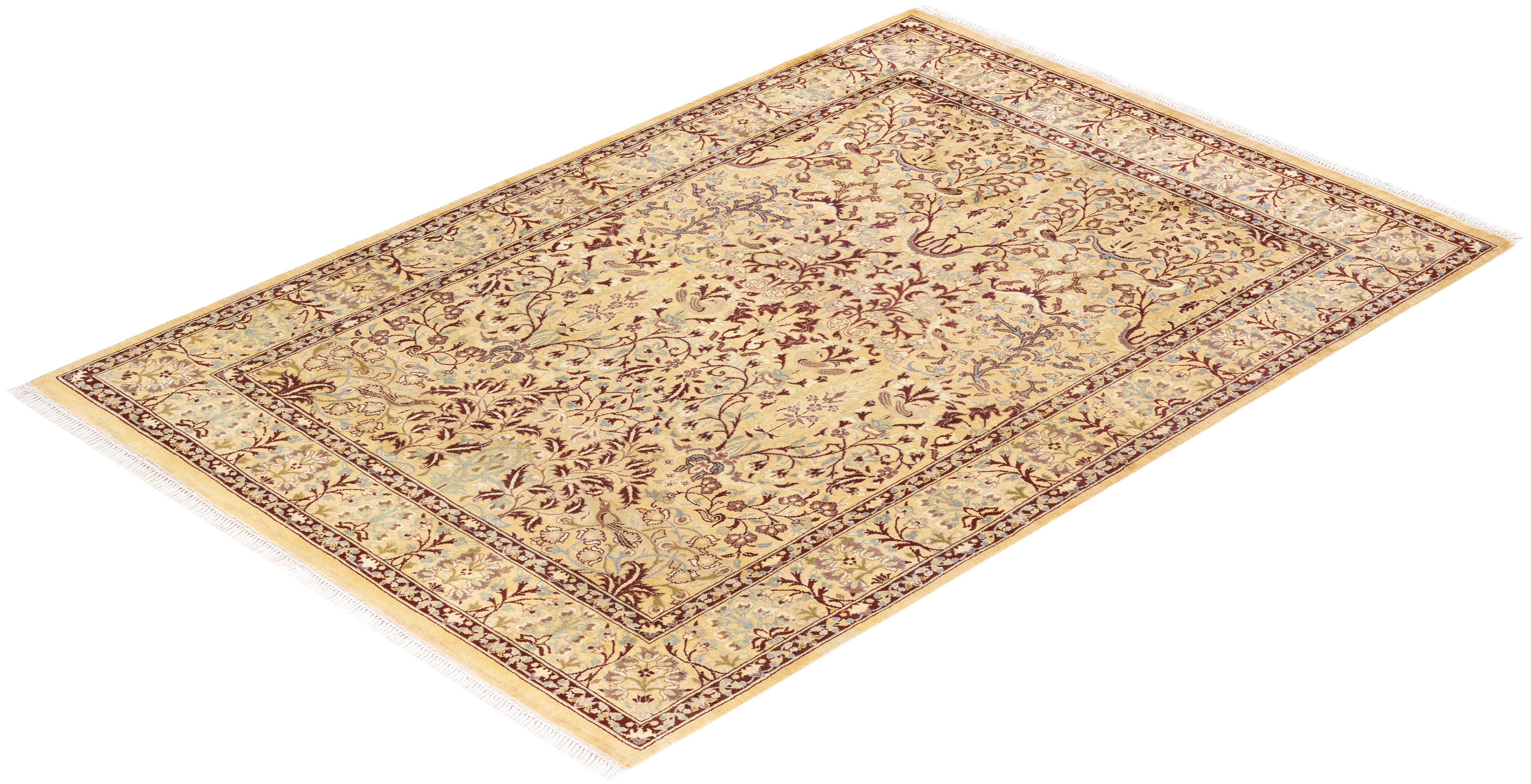 Tapis unique Oriental Mogul jaune noué à la main, unique en son genre en vente 2